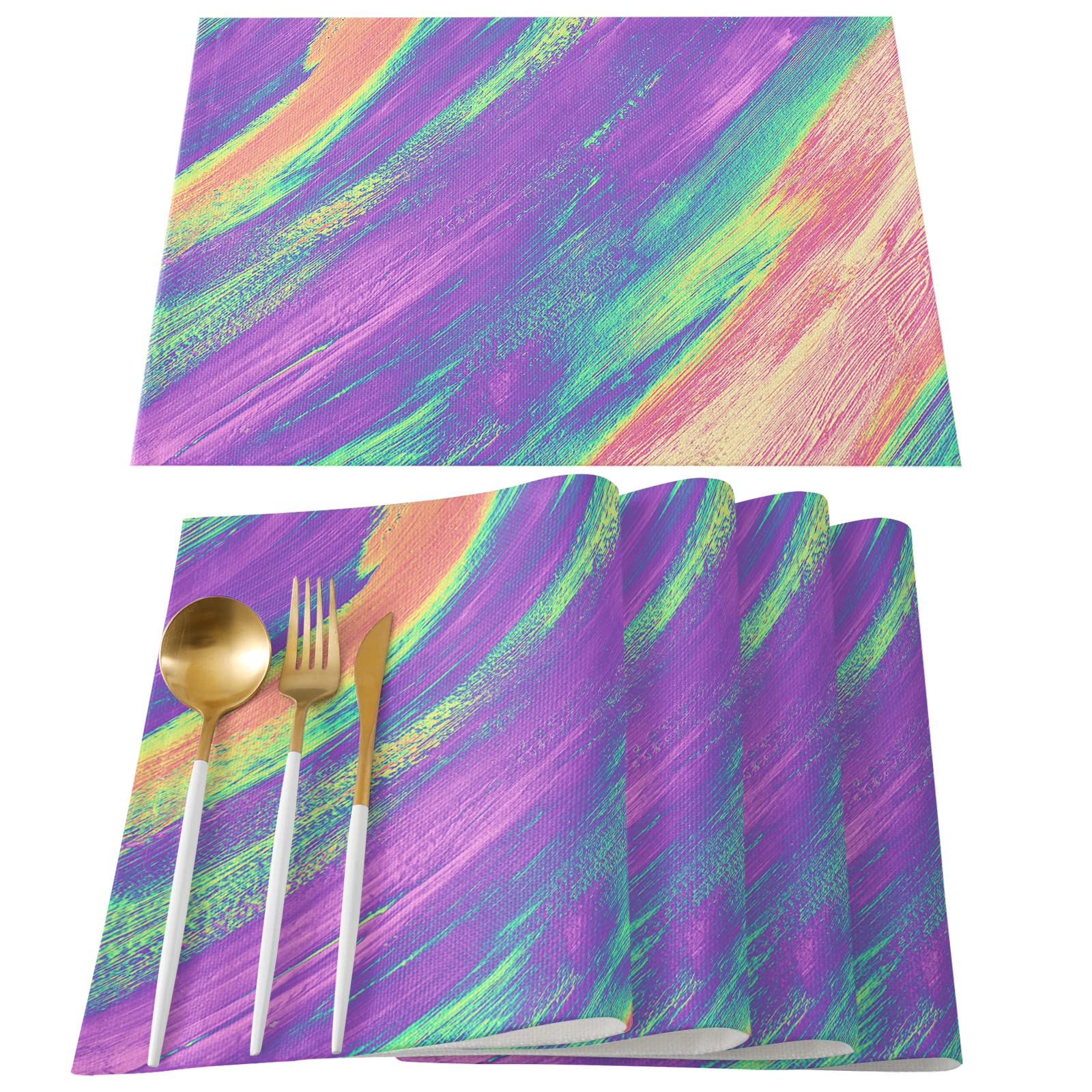 13x19 Inch Gradient Placemats Set of 4 - Purple Pink Teal Ombre Heat-Resistant Washable Dining Table Mats for Kitchen & Home Decor | Perfect for Dinner Parties, Daily Meals & Holiday Gatherings