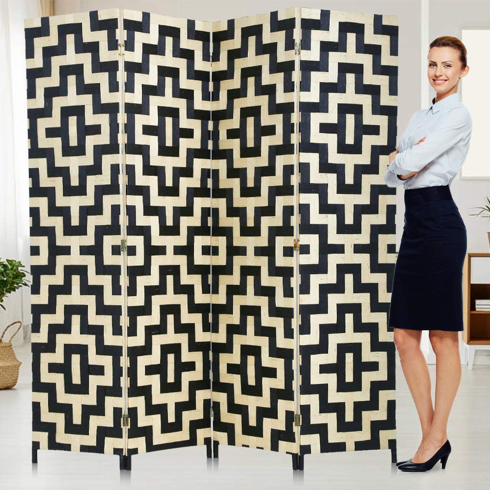 4-Panel Folding Room Divider Screen - 6FT Tall Privacy Partition for Living Room, Bedroom & Office | Portable Space Separator with Diamond Design | Home Decor & Furniture for Open Floor Plans, Studio Apartments & Workspaces