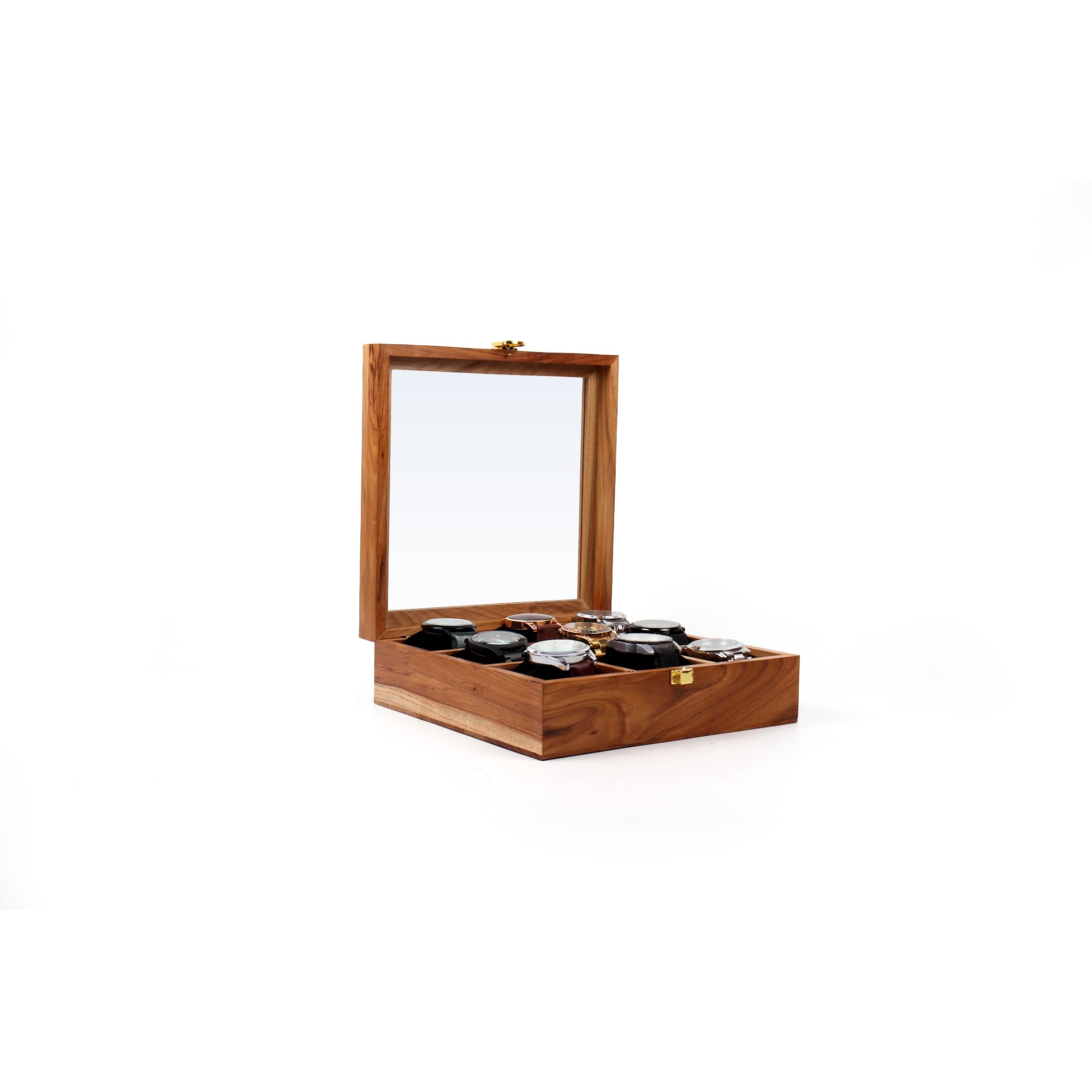 Premium Teakwood Watch Box with Lid - 3/6/9/12 Slot Watch Display Case & Jewelry Storage Organizer - Handcrafted Wooden Key Storage Box - Perfect Gift for Men & Women - Ideal for Watch Collectors, Jewelry Organization & Home Décor (9 Slots)