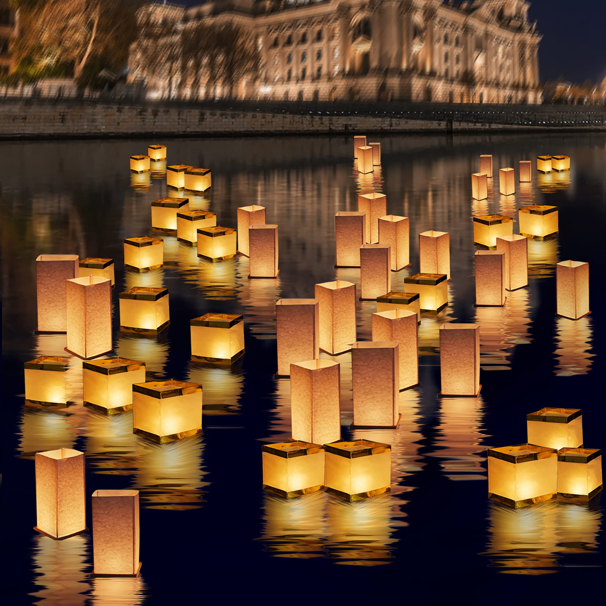 12 Pack Floating Lanterns - Waterproof Square & Rectangle Sets for Pool, River, Wedding Decor, Memorials, Parties - Outdoor Decorative Floating Candles for Romantic Events & Special Occasions