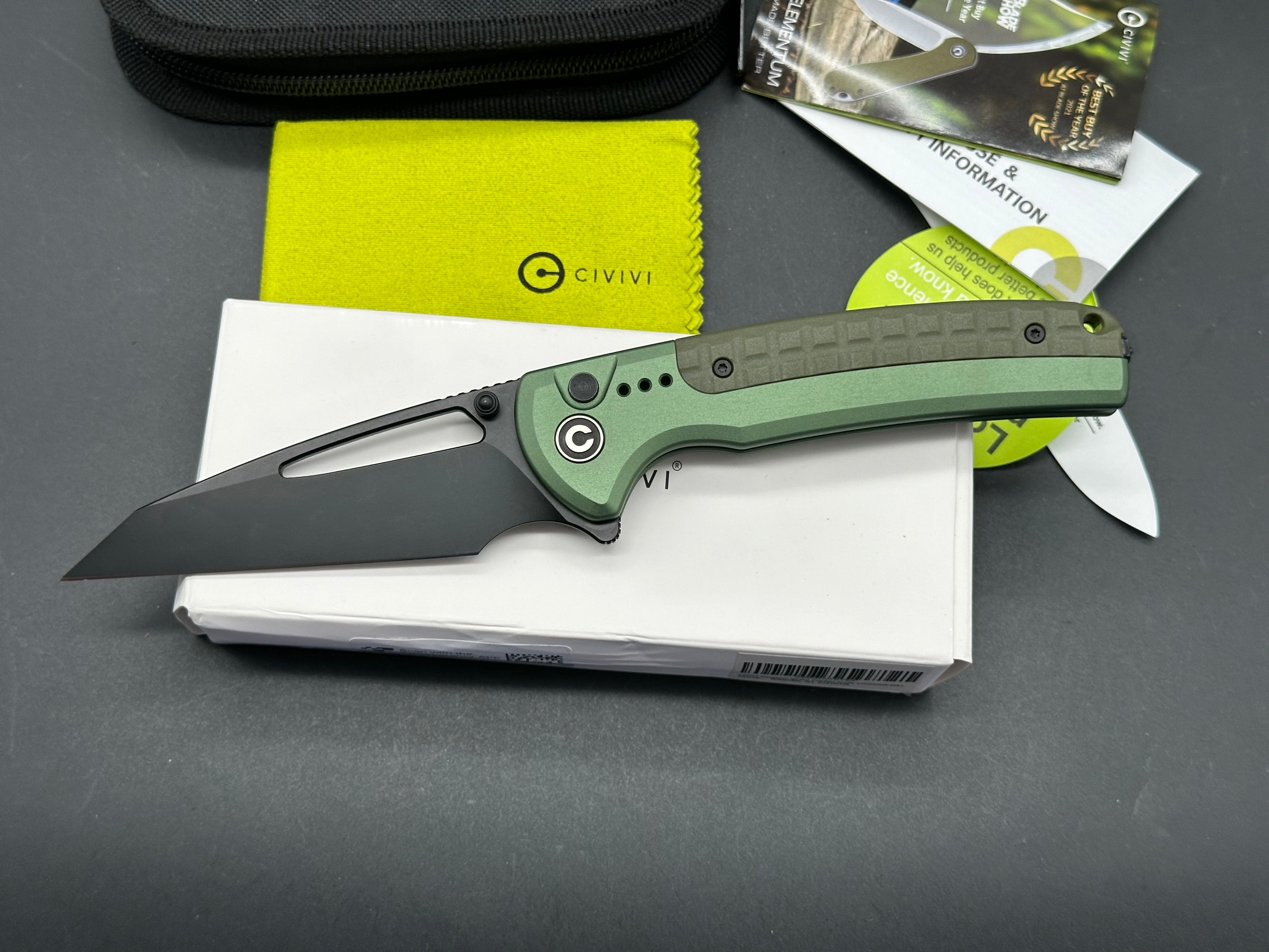 CIVIVI Sentinel Strike Folding Pocket Knife - Green Aluminum Handle with Black G10 Inlay - EDC Tactical Knife for Camping, Hiking & Outdoor Survival