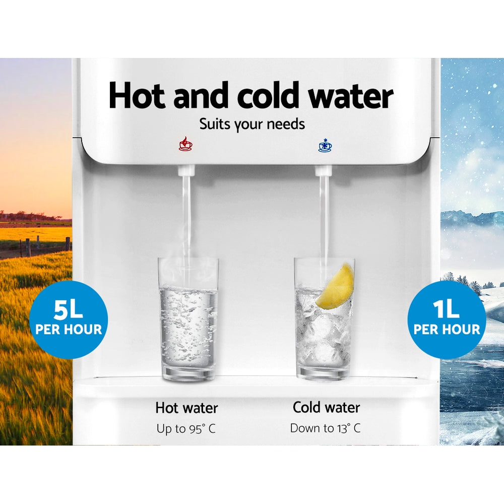 Devanti White Water Cooler Dispenser Stand - Countertop or Floor Standing Water Dispenser for Home & Office Use