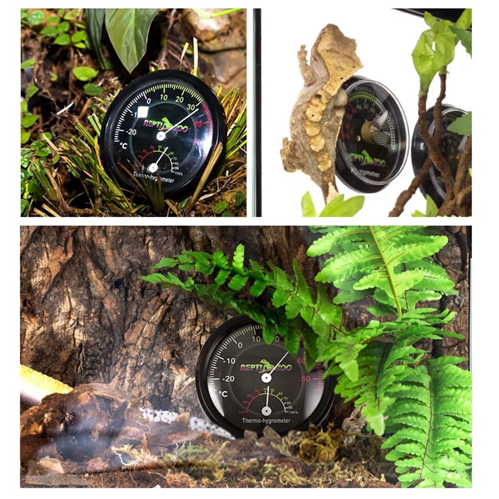 Reptile Terrarium Thermometer & Hygrometer - Dual Dial Gauge for Pet Reptile Tanks, Vivariums & Breeding Enclosures - Monitor Temperature & Humidity for Lizards, Snakes, Geckos & Amphibians