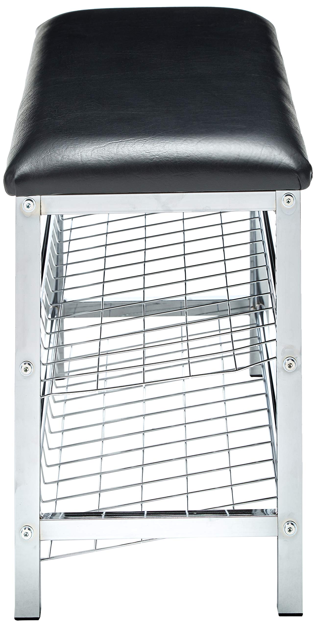 King's Brand Chrome & Black Vinyl Shoe Rack Organizer Bench - Space Saving Entryway Storage for Shoes, Boots & Accessories - Perfect for Hallway, Closet & Mudroom Organization