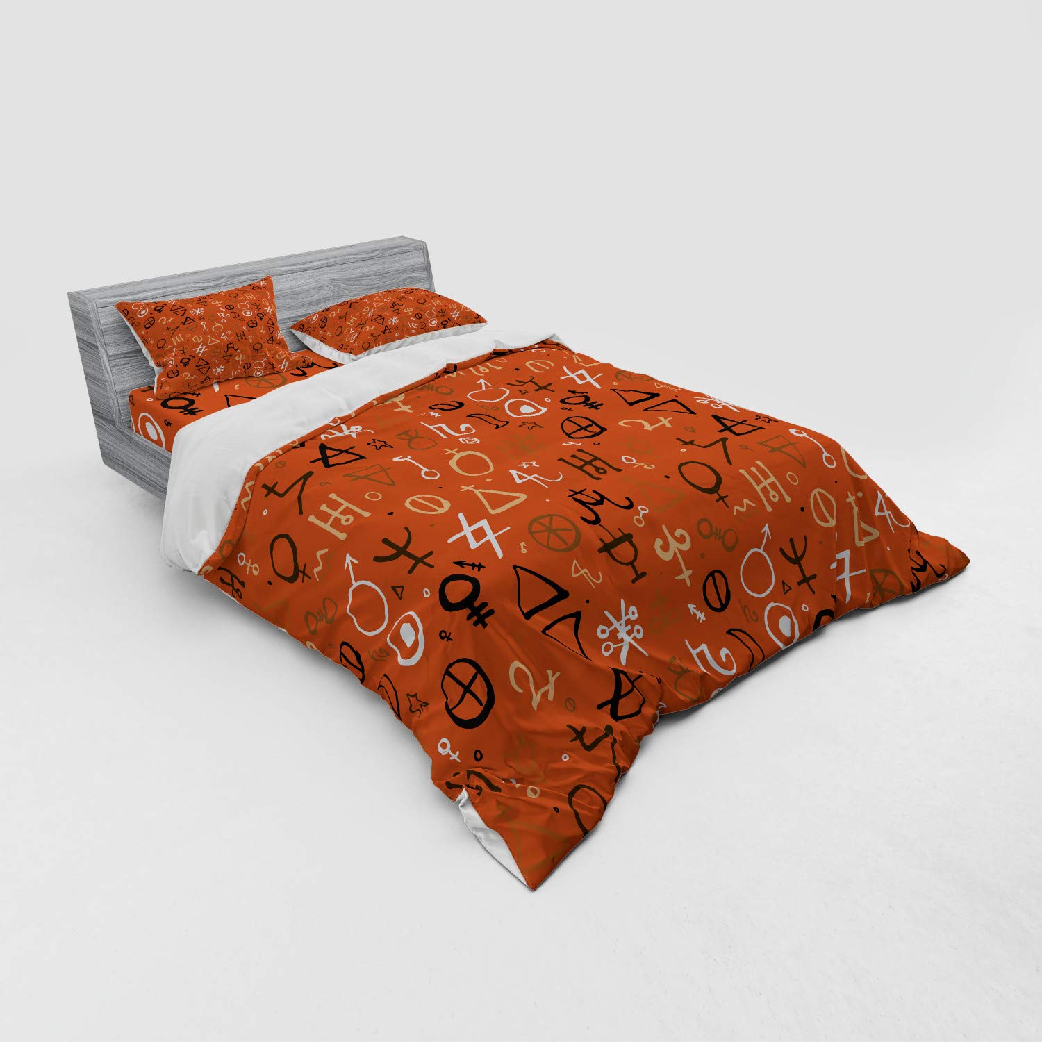 Ambesonne Bohemian Duvet Cover Set - Western Aztec Design 3-Piece Bedding with Sham & Fitted Sheet, Queen Size in Burnt Orange & Peach | Perfect for Boho Chic Bedrooms, Guest Rooms & Dorm Decor