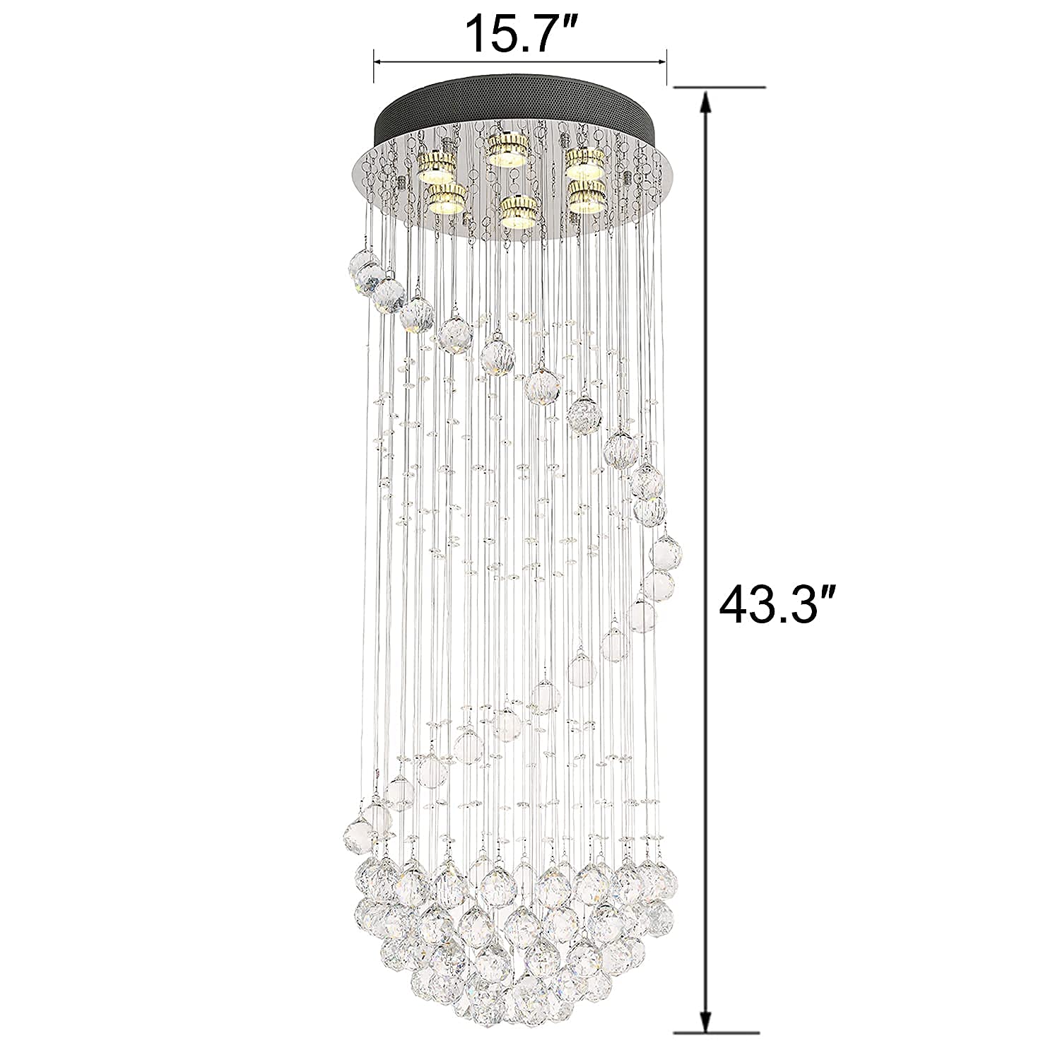 Modern Crystal Chandelier Lighting - Clear K9 Glass Ceiling Light Fixture, Luxurious Spiral Sphere Flush Mount for Living Room, Hallway, Foyer, Entryway & Corridor (15.7