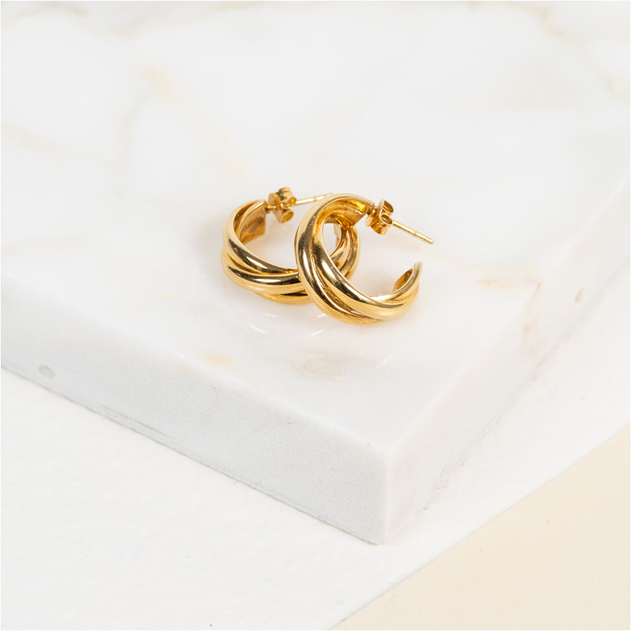 Knightsbridge Yellow Gold Vermeil Triple Hoop Earrings for Women - 18K Gold Plated Sterling Silver Fashion Jewelry - Perfect for Parties, Weddings & Everyday Wear