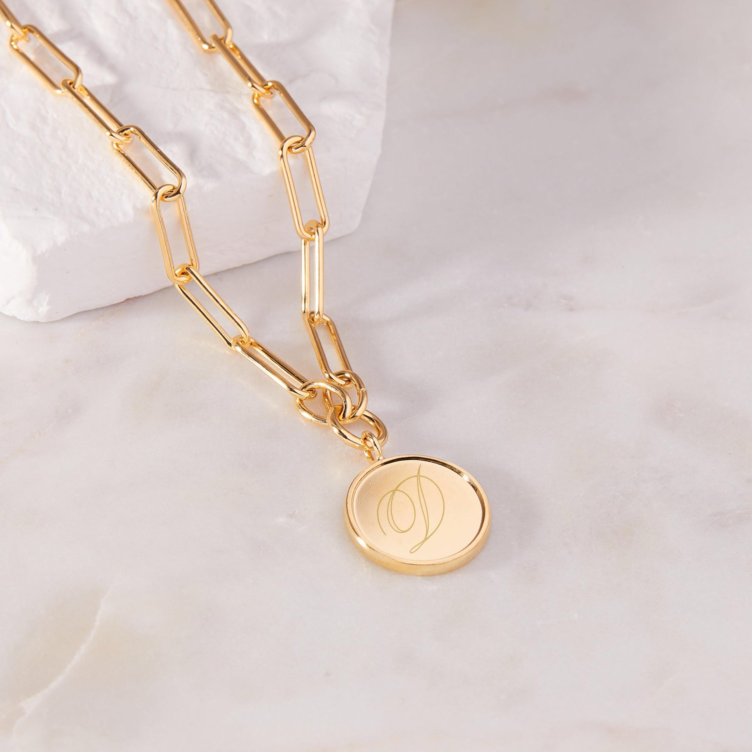 Personalized Callie Pendant Necklace - Custom Engraved Initial or Monogram - 14K Gold Plated Hypoallergenic Brass Jewelry - Dainty Paperclip Chain Necklace for Women - Perfect Gift for Mom, Wife, or Girlfriend - Elegant Everyday Wear for Work, Date Night & Special Occasions