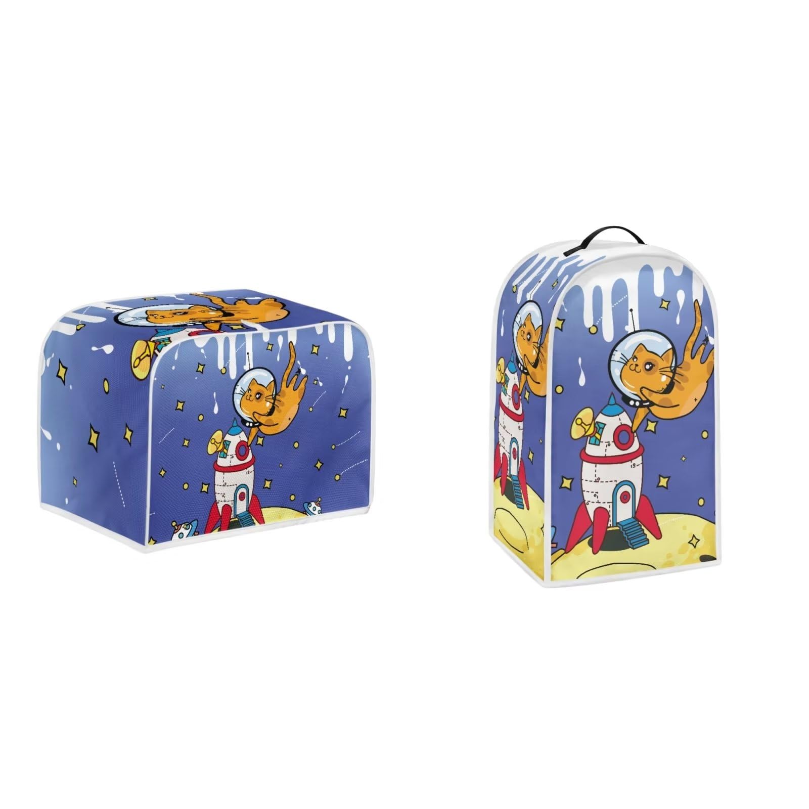 Psesaysky Space Cat Toaster Cover - 2 Slice Anti-Fingerprint Dustproof Bread Maker Oven Cover - Heat Resistant Fabric Kitchen Accessory & Decor - Perfect Gift for Women & Kitchen Lovers (Use for Toaster, Blender & Small Appliance Protection)