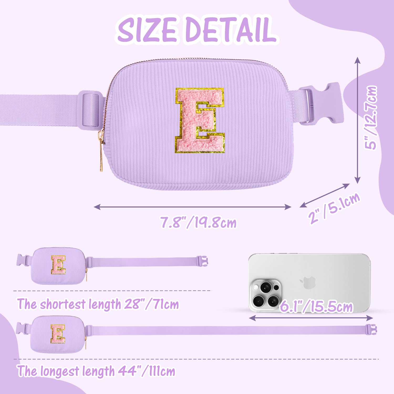 Gitus Girls Personalized Initial Fanny Pack Belt Bag - Trendy Crossbody Bag for Teens 10-16 Years Old | Birthday Gifts for Girls | Preppy Fashion Accessories in Lavender | Perfect for School, Travel & Everyday Use
