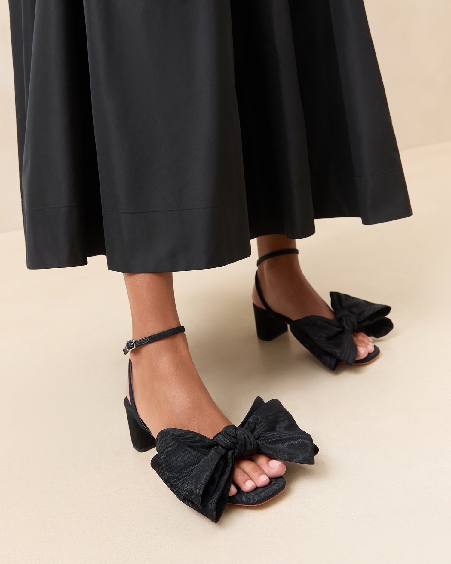 Carmen Black Moiré Bow Sandal - Women's Elegant Strappy Heels for Weddings, Parties & Summer Outfits