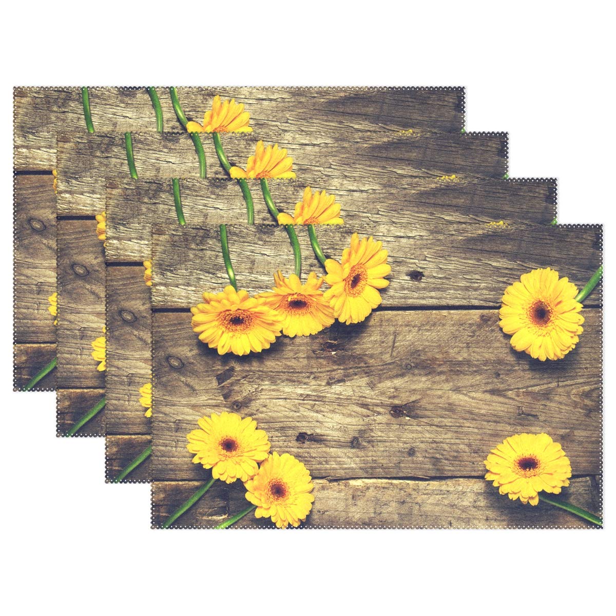 Aflyko Sunflower Placemat Set - 12x18 Inch Washable Polyester Table Mats for Dining - Waterproof & Heat Resistant - Perfect for Kitchen, Dining Room, and Outdoor Picnics