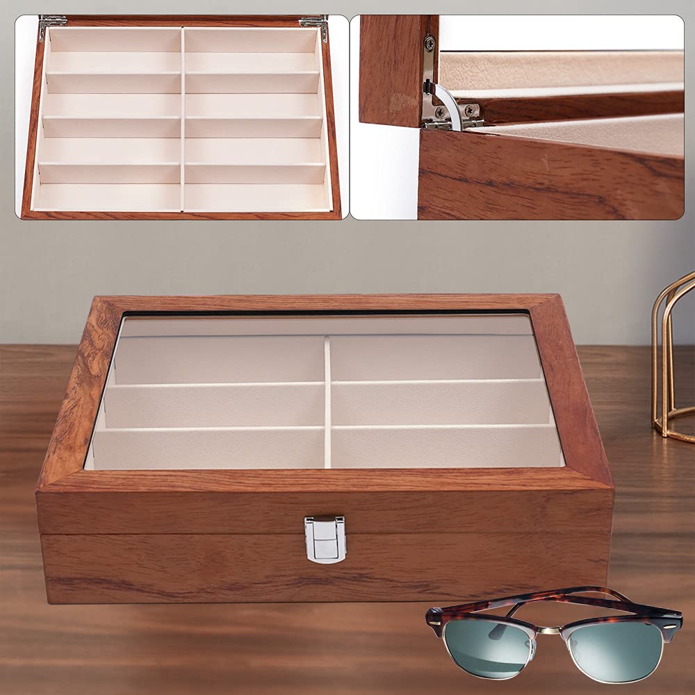 LOYALHEARTDY 8-Slot Wooden Sunglasses Display Case - Lockable Sunglasses Organizer & Storage Box for Men & Women - Perfect for Retail Stores, Home Decor, and Eyewear Collection Display