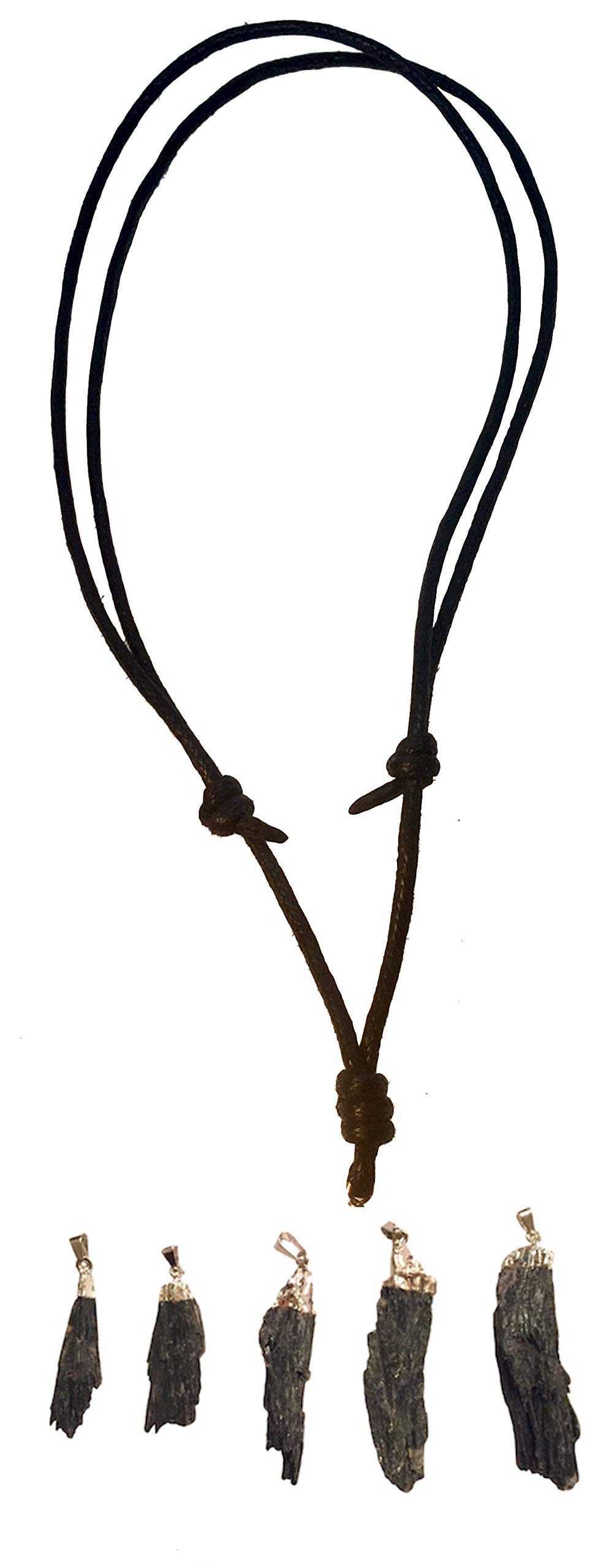 Genuine Black Kyanite Fan Pendant Necklace with Silver Dipped Top - Elegant Crystal Jewelry for Meditation, Energy Healing & Spiritual Protection