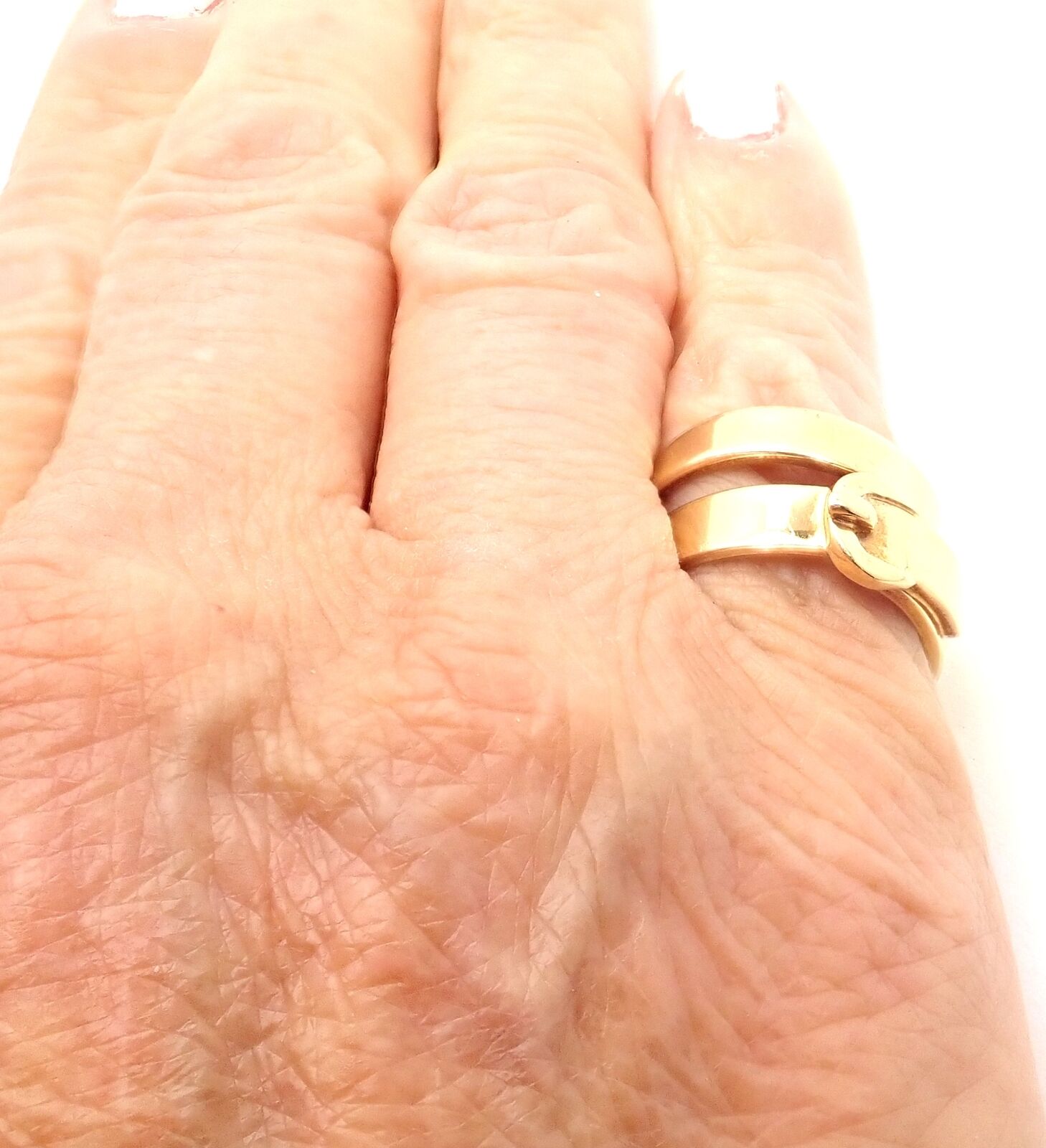 Authentic Hermes 18K Yellow Gold Buckle Double Row Band Ring for Women - Luxury Fashion Jewelry Gift for Birthday, Anniversary & Special Occasions