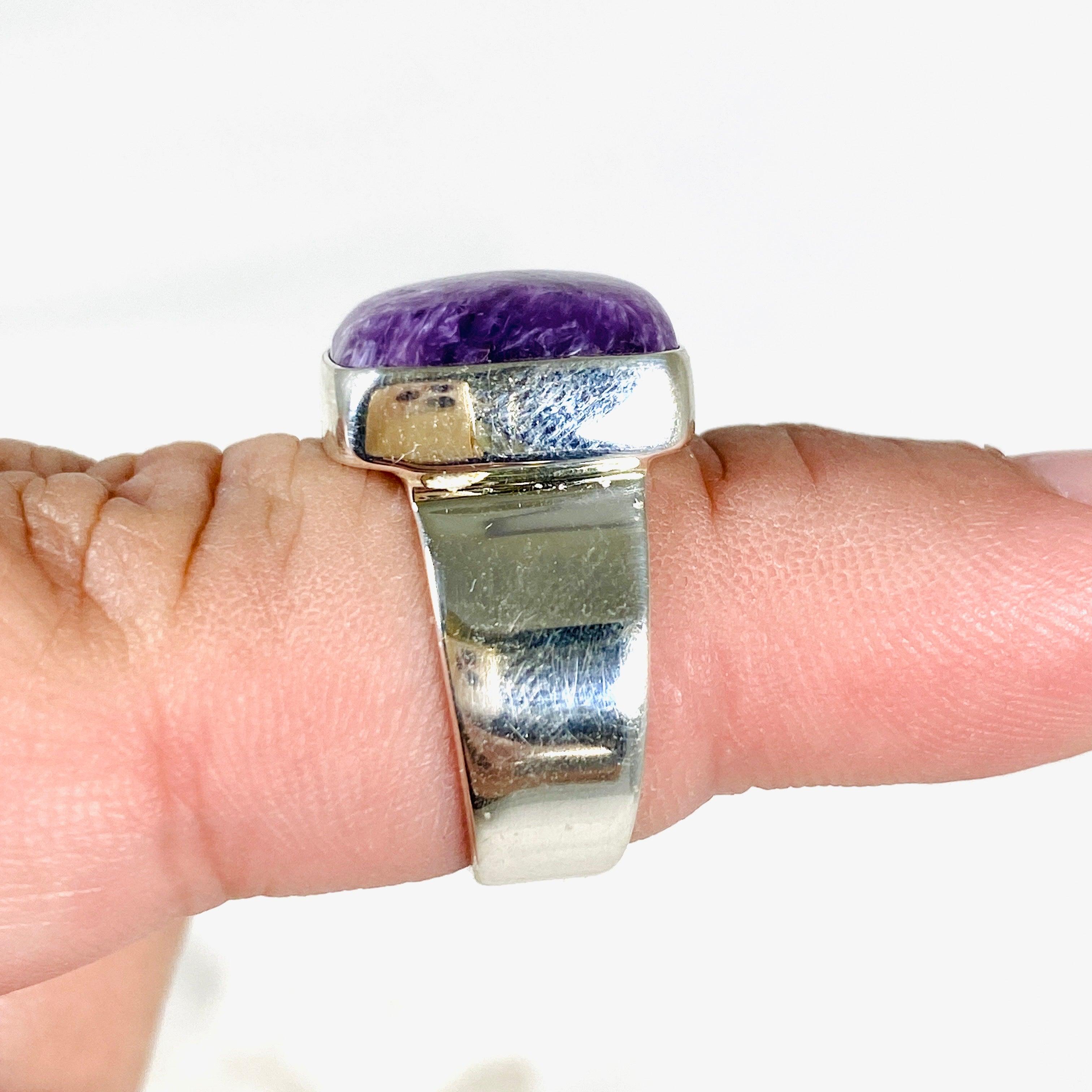 Charoite Square Ring Size 7 KRGJ3054 | Genuine Purple Gemstone Jewelry for Women | Perfect for Weddings, Parties & Special Occasions