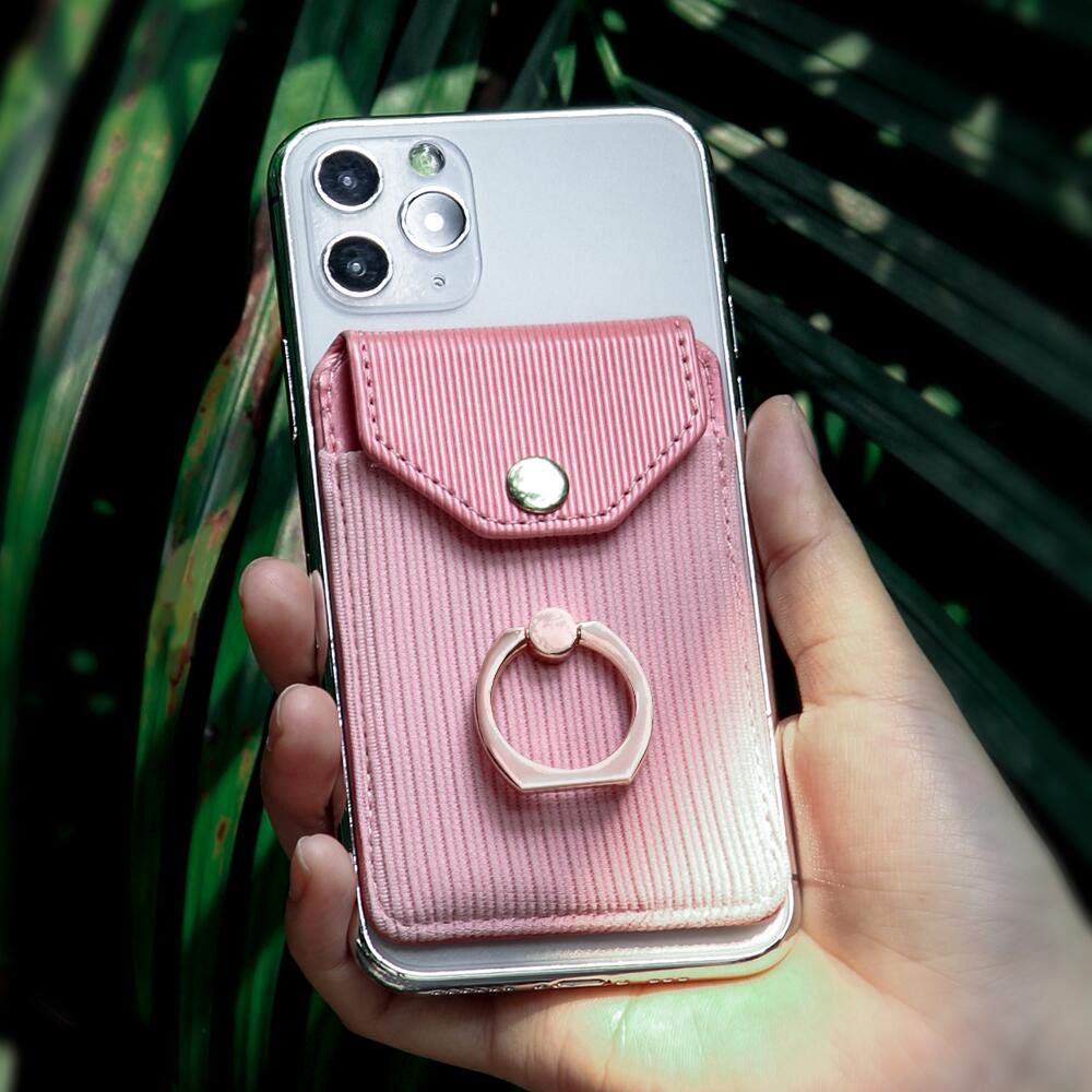 Stick-on Phone Wallet with Card Holder & Ring Stand - Adhesive Credit Card Sleeve for iPhone & Android - Perfect for Hands-Free Shopping, Travel & Everyday Use