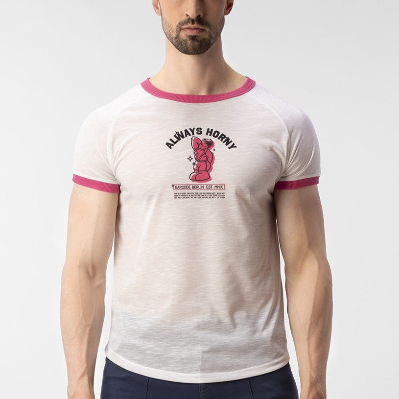Barcode Berlin Always Horny Twink Bear Graphic T-Shirt - White | LGBTQ+ Pride, Bear Community & Casual Streetwear
