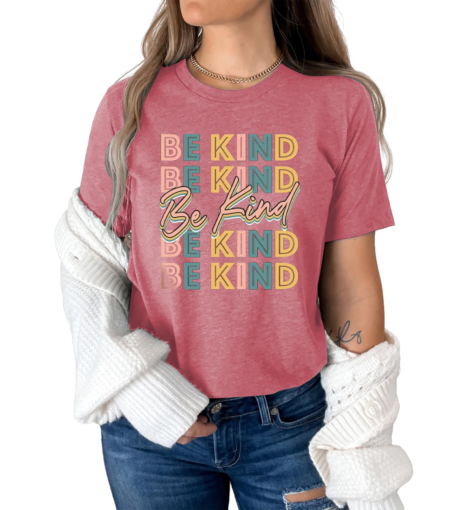 Be Kind T-Shirt for Women - Cute Kindness Teacher & Gay Pride Shirts - Casual Short Sleeve Top for School, Work & Pride Events