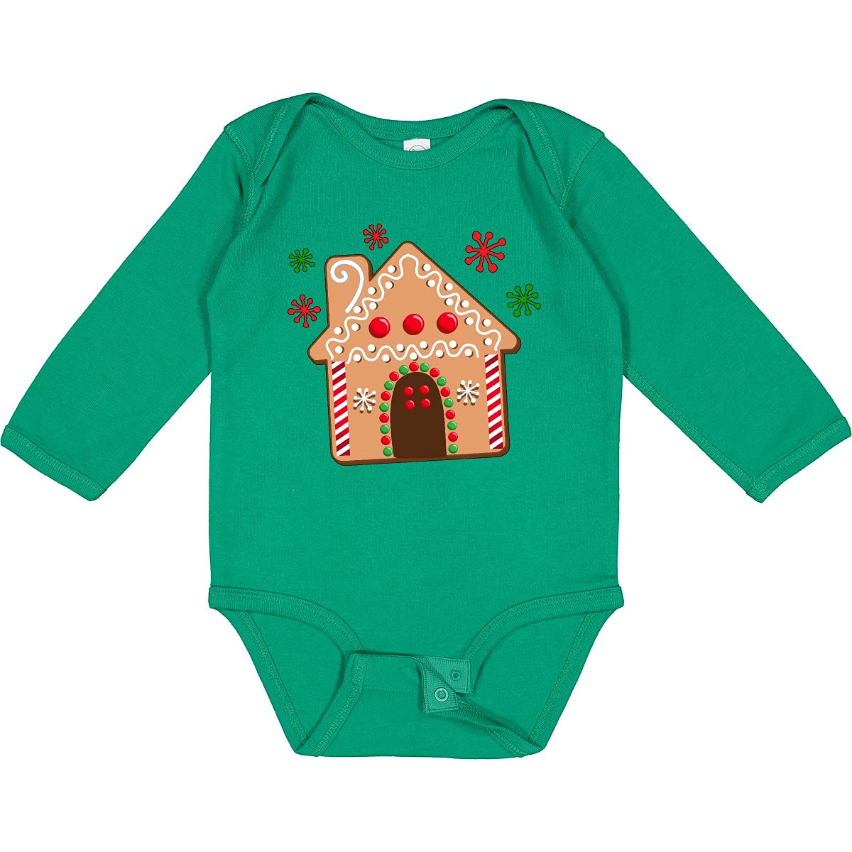 Inktastic Gingerbread House Cookie with Snowflakes Long Sleeve Baby Bodysuit - Cozy Holiday Outfit for Christmas & Winter Family Photos