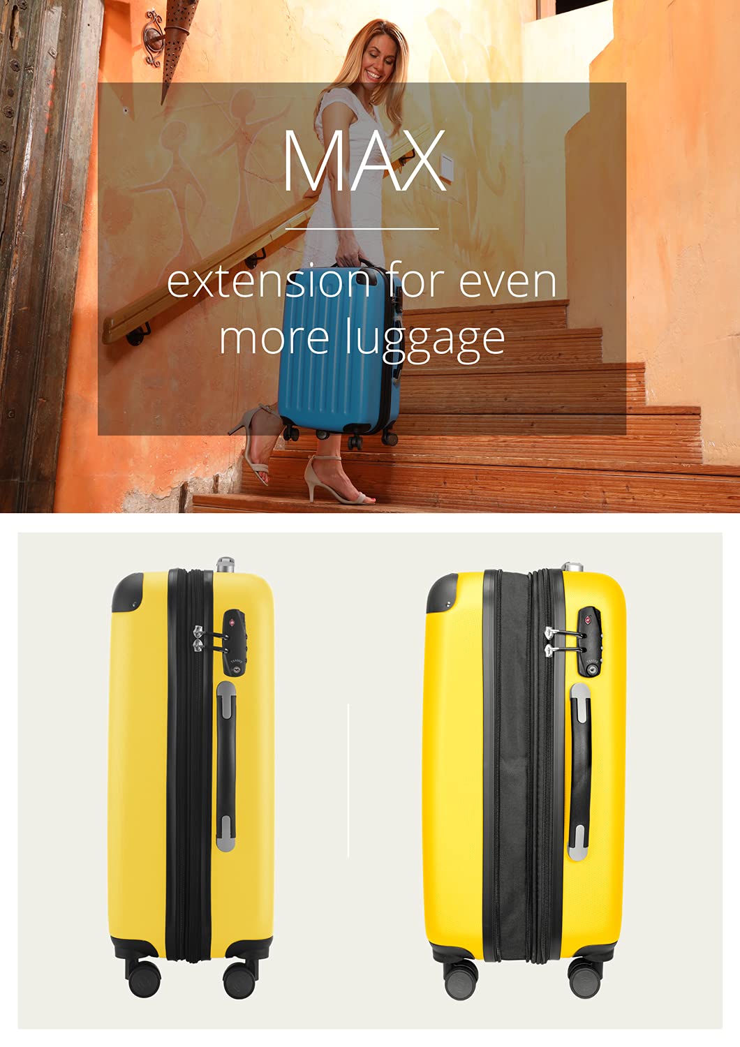 Premium Yellow 55cm Suitcase - Lightweight Durable Luggage for Travel, Business Trips & Weekend Getaways | Hauptstadtkoffer Brand