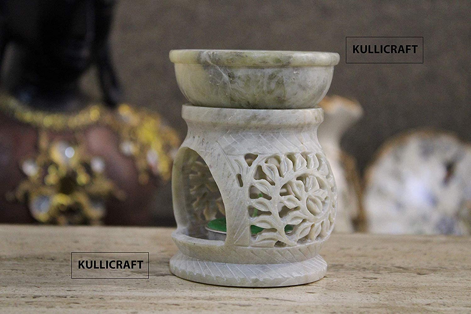 Marble Soapstone Incense Stick Holder & Candle Burner - Aroma Diffuser for Essential Oils & Tea Lights | Home Meditation, Yoga Studio Decor, Spa Relaxation Gift