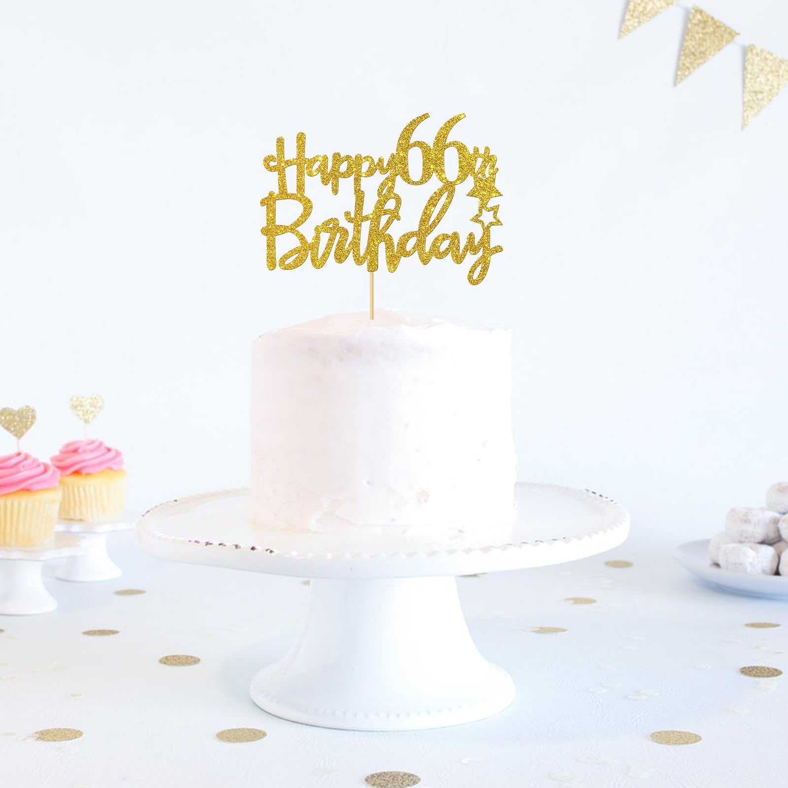 Gold Glitter Happy 66th Birthday Cake Topper - 66 Sign Cake Decorations - Cheers to 66 Years Party Supplies - Perfect for 66th Birthday Celebrations, Anniversaries & Retirement Parties