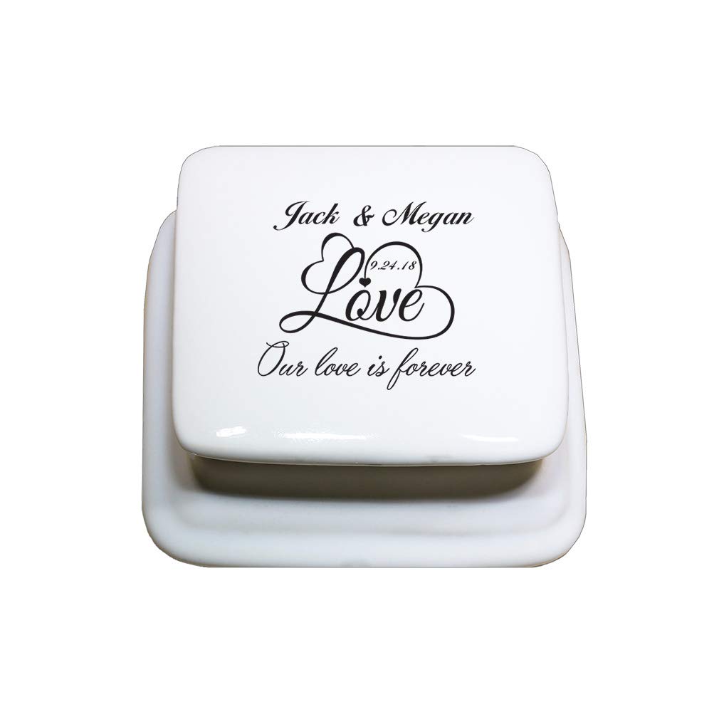Personalized Custom Text Wedding Porcelain Jewelry Box - 'Our Love is Forever' Engraved Square Keepsake Box for Couples, Bridal Shower Gift, Anniversary Present, Ring Holder & Memory Treasure