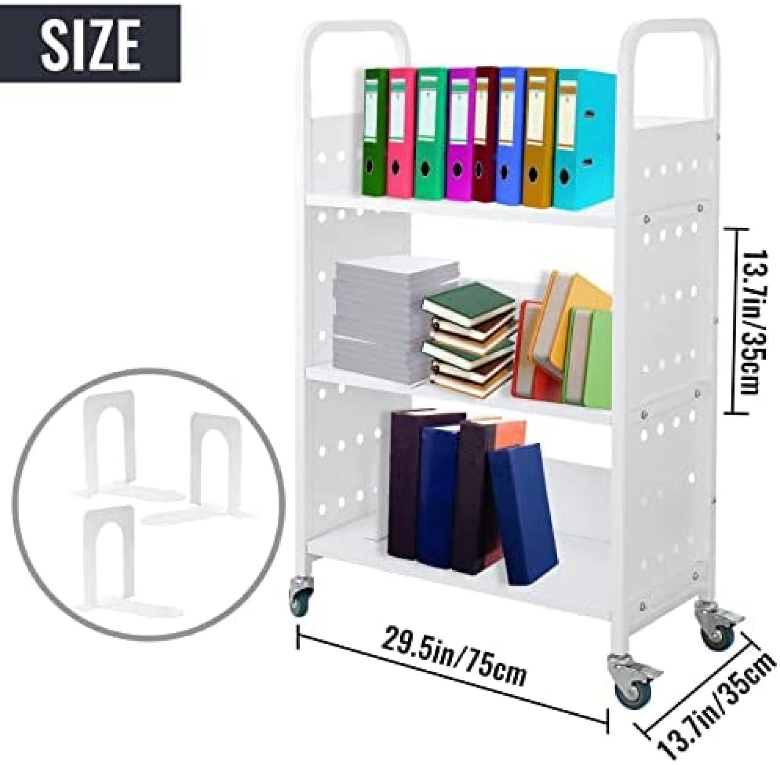 200 LBS Heavy Duty Library Book Cart - Single Sided L-Shaped/V-Shaped Rolling Book Truck with 4 Lockable Wheels for Home, Office & School Use - Perfect for Book Storage, Classroom Organization & Library Shelving