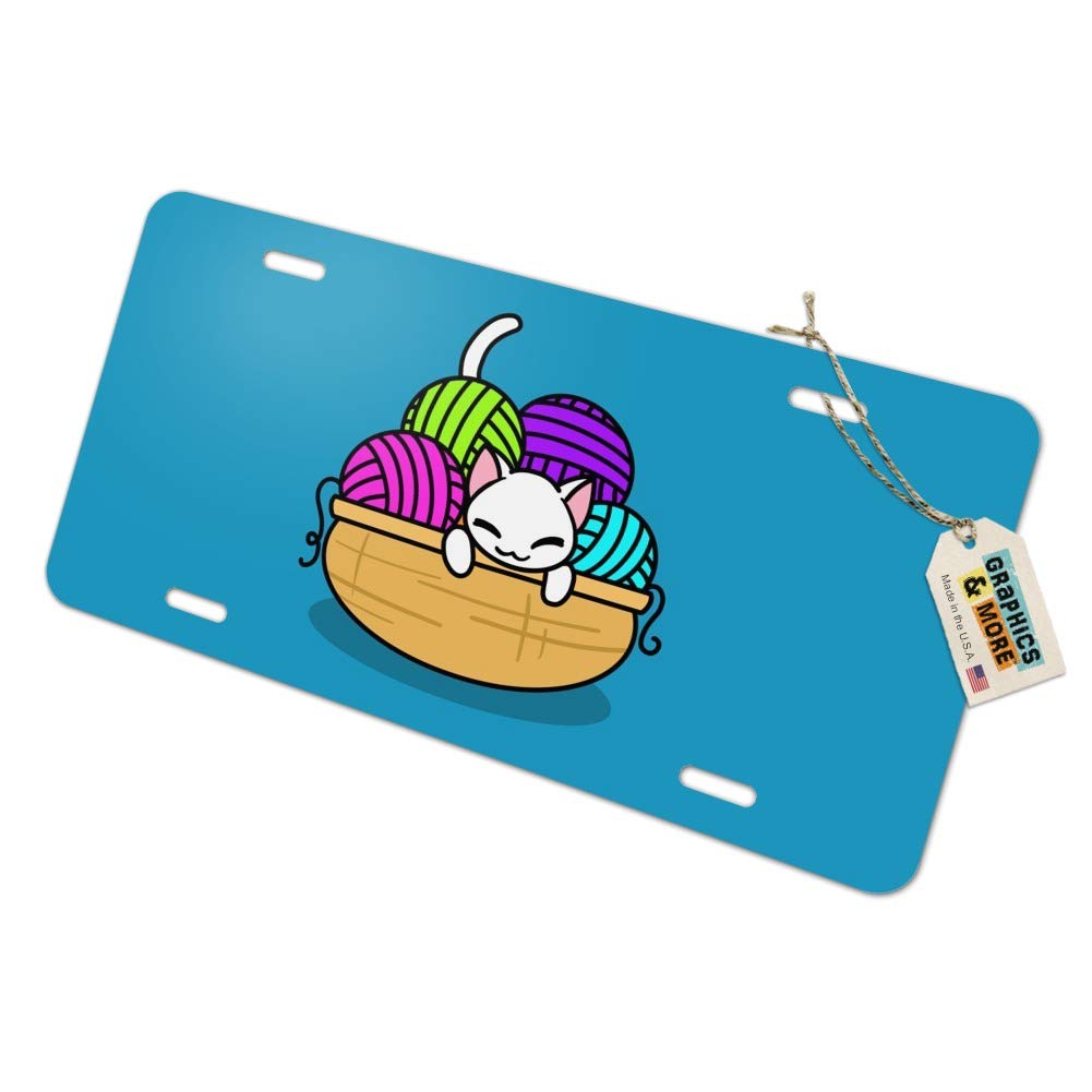 Vintage Cat in Yarn Basket Novelty Metal Vanity Tag License Plate - Perfect for Car Decoration, Home Wall Art & Gift Giving