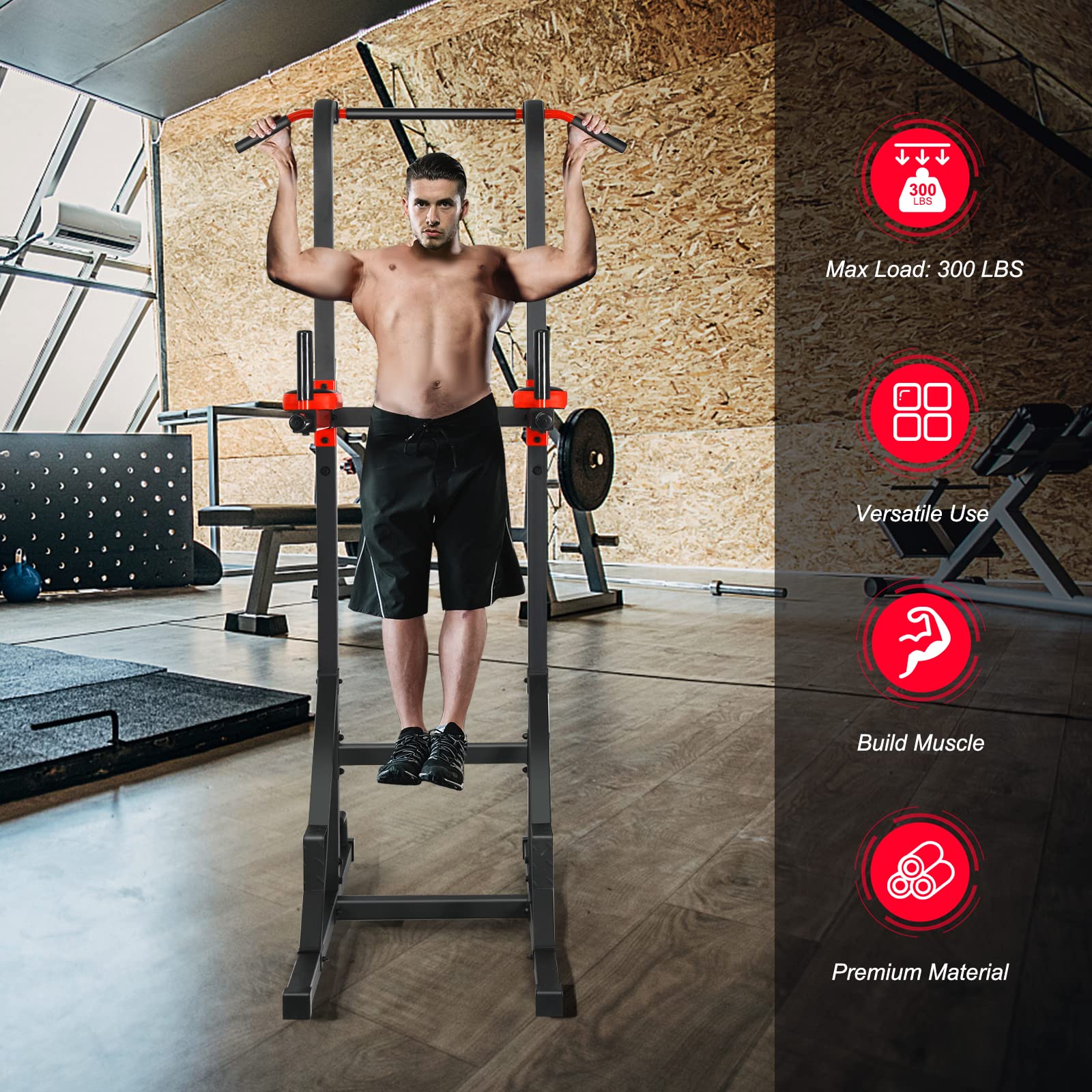 GYMAX Heavy-Duty Power Tower - Multi-Function Pull Up Bar Stand for Pull-ups, Push-ups, Dips, Leg Raises & Strength Training | Home Gym Equipment for Full-Body Workout | Perfect for Home Gym, Garage & Fitness Enthusiasts