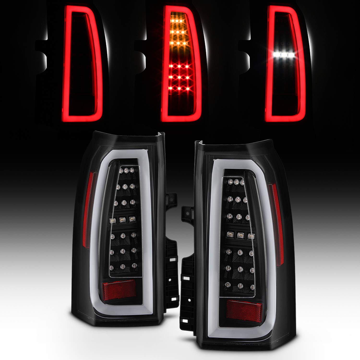 AKKON Full LED Tail Lights for 2015-2020 GMC Yukon XL - Black Brake Lamp with Light Bar (Driver & Passenger Pair) | Upgrade Your SUV's Style & Safety for Night Driving & Off-Road Adventures