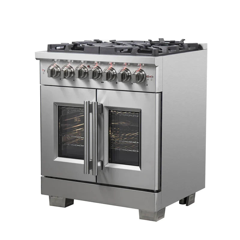 Forno 30 Inch Capriasca Dual Fuel Range - 5 Gas Burners, 100,000 BTU, French Door Electric Oven in Stainless Steel (Model FFSGS6387) - Perfect for Home Kitchens, Restaurants & Professional Chefs