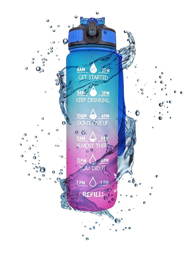 SAYKHUS Unbreakable 1 Liter Silicone Water Bottle with Time Marker - Motivational Hydration for Gym, Hiking & Daily Use - BPA Free & Leak Proof