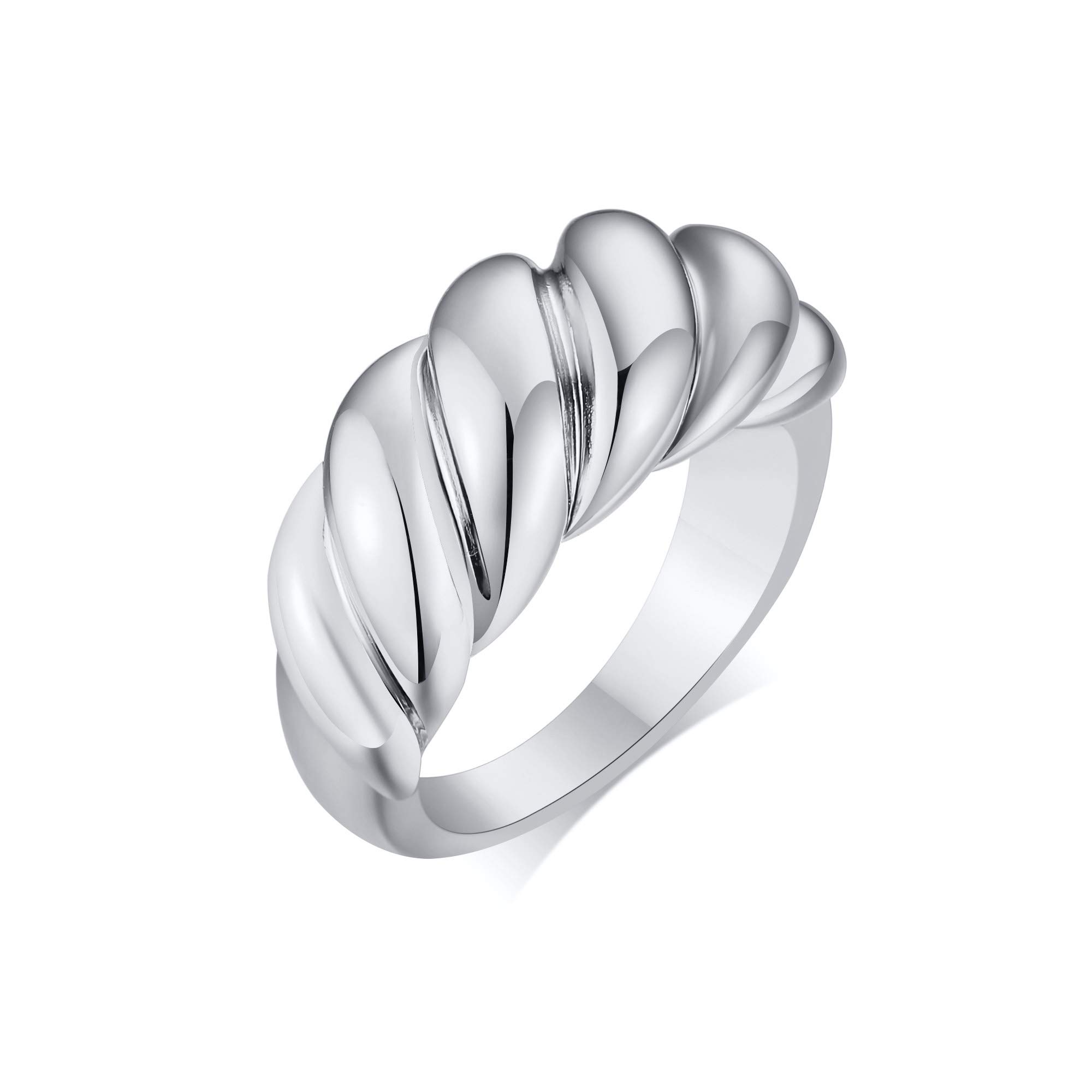 18K Gold Plated Croissant Ring for Women - Chunky Twisted Signet Bubble Statement Ring Set, Stackable Fashion Jewelry Gift for Girlfriend, Birthday, Anniversary | Perfect for Daily Wear, Party & Special Occasions