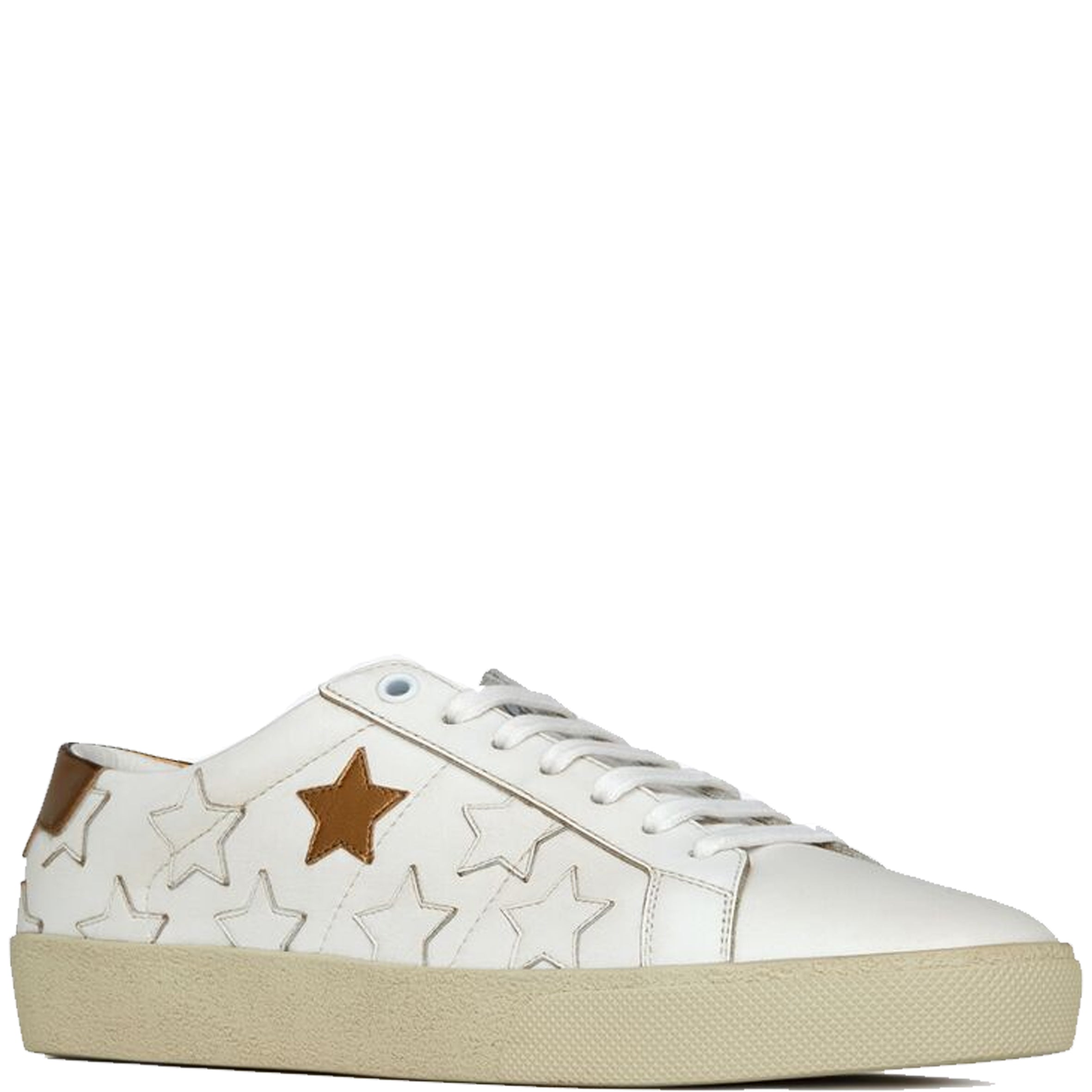 SL06 Gold Star Canvas Sneakers for Women - White & Gold Athletic Shoes | Comfortable Casual Walking Shoes for Gym, Running, Streetwear Fashion