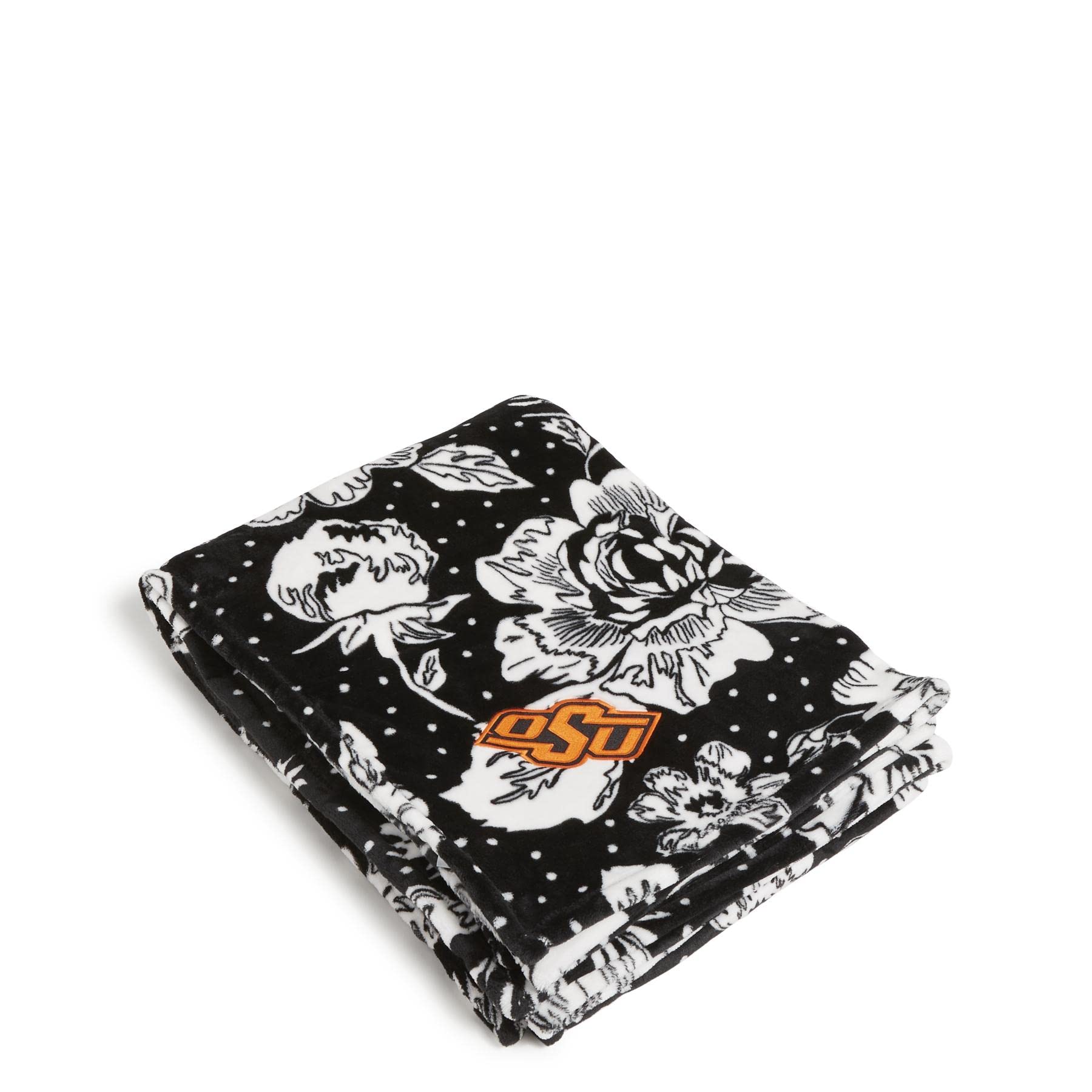 Vera Bradley Women's Collegiate Plush XL Throw Blanket - Oklahoma State University Black/White Rain Garden - Soft Cozy Oversized Blanket for College Dorms, Game Day, Couches & Home Decor