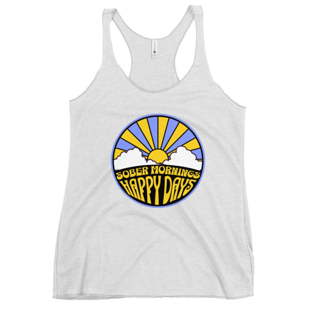 Sober Mornings Happy Days Racerback Tank Top for Women - Comfortable Workout & Yoga Tops - Perfect for Gym, Running, and Casual Wear