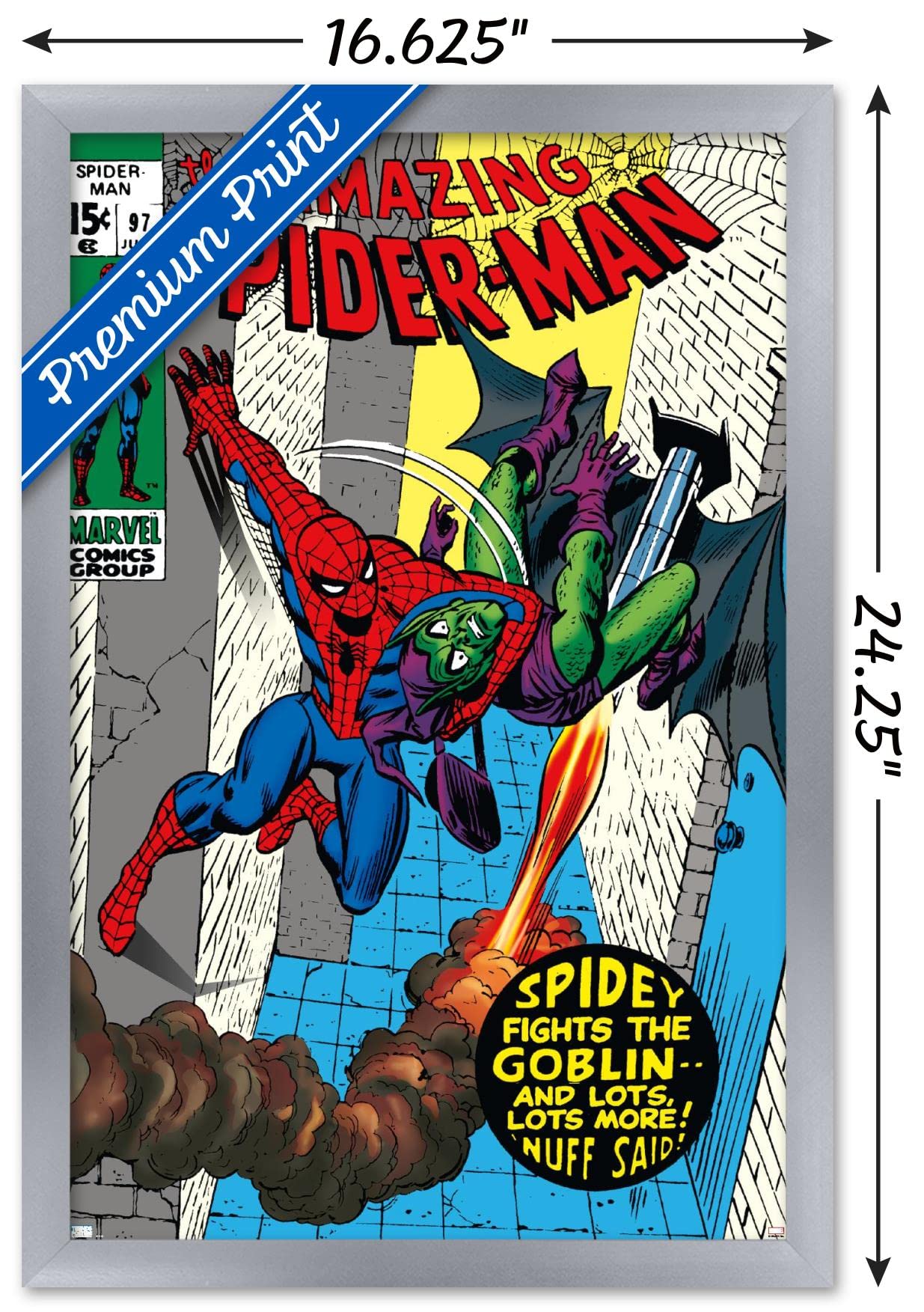 Marvel Comics Green Goblin Wall Poster - The Amazing Spider-Man #97 Silver Framed Decor (22.4