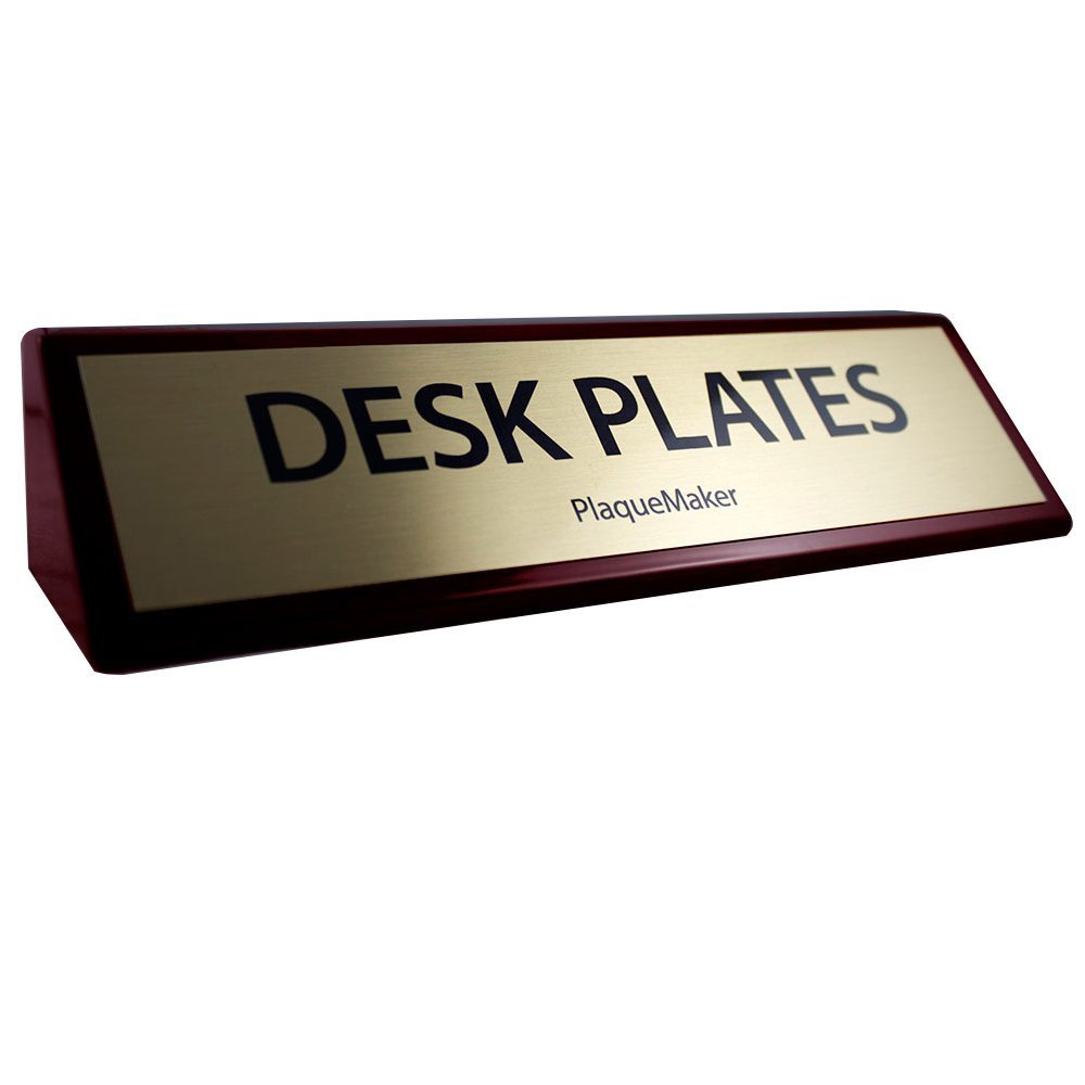 Premium Rosewood Desk Name Plate - Engraved Gold Wedge Sign (10x2