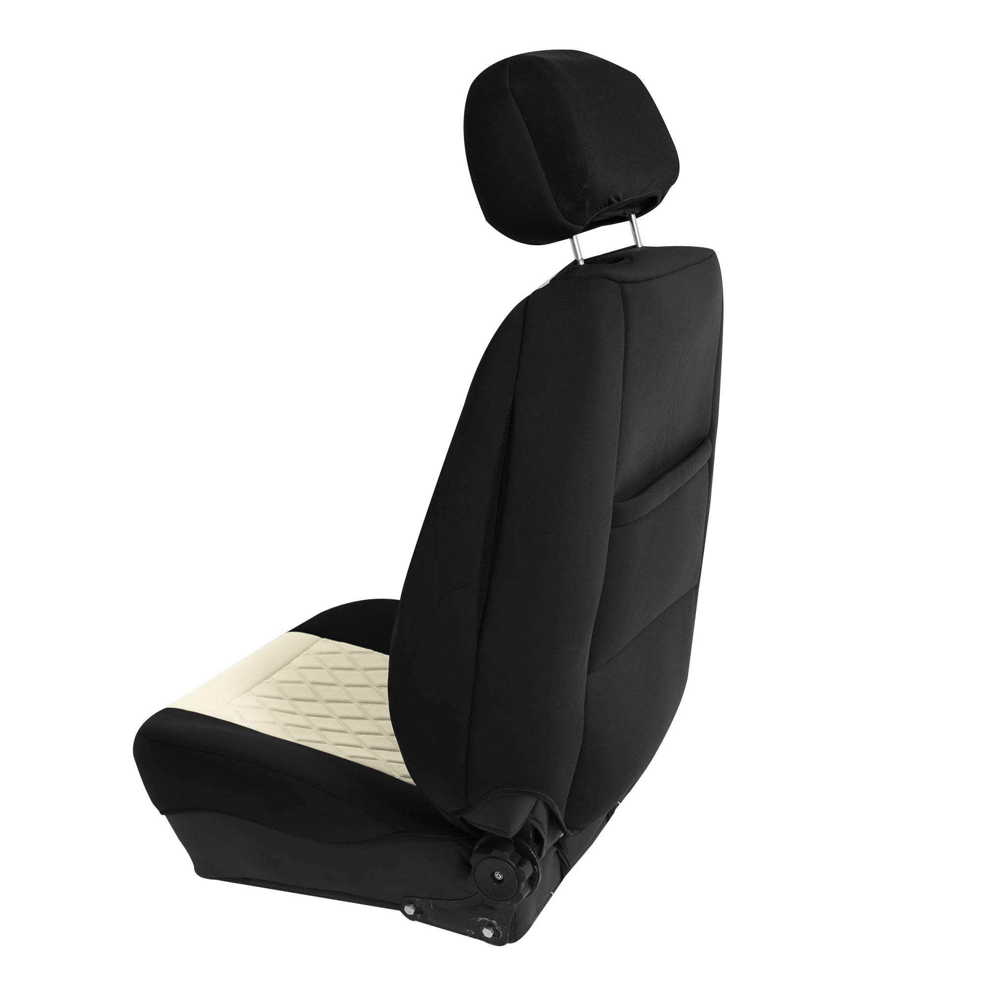 FH Group Neosupreme Car Seat Covers - 2 Pack Universal Fit Water Resistant Seat Cushions for Cars, Trucks & SUVs (Beige/Black) | Car Seat Protector for Comfort & Style | Perfect for Road Trips, Commuting & Family Travel