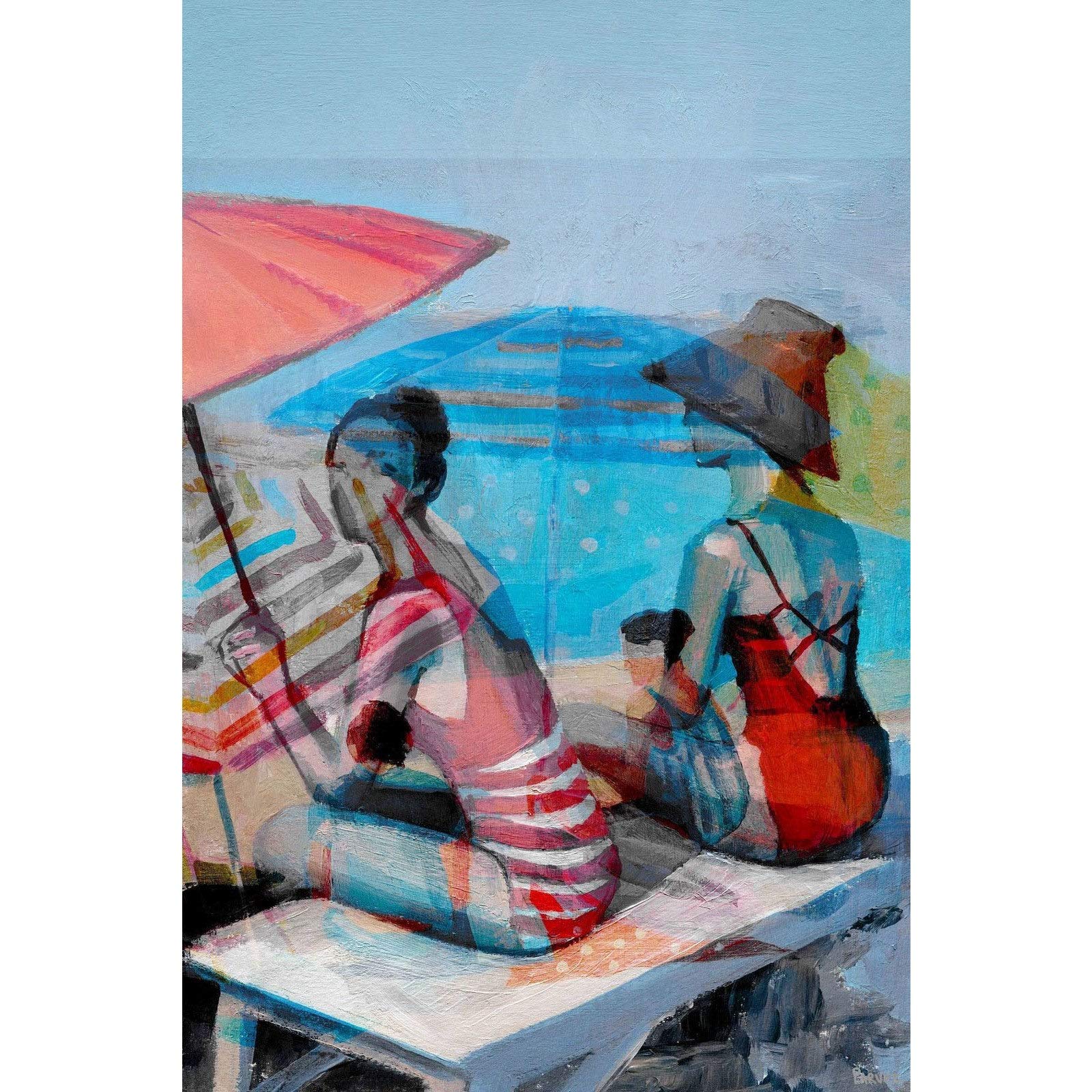 Parvez Taj Handmade Beach Ladies Print Wrapped Canvas Wall Art - 20x30 Inches Coastal Decor for Living Room, Bedroom & Beach House