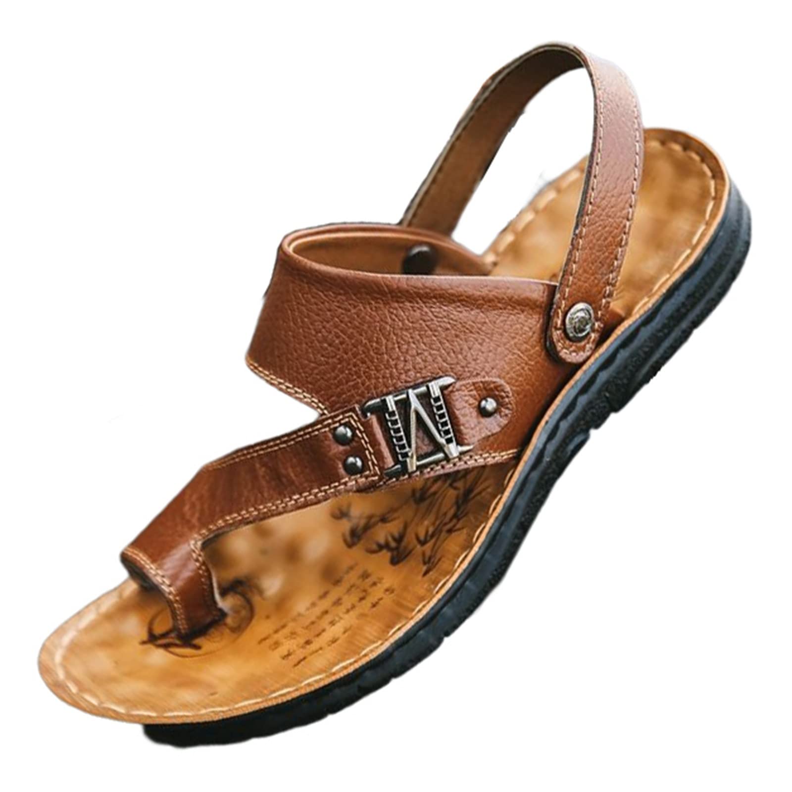 TYTbygml Cowhide Orthopedic Bunion Correction Sandals for Men - Comfortable Flip Flops with Bunion Splints & Corrector - Flat Beach Walking Shoes for Summer Hiking & Travel (Beige, Size 9.5) - Perfect for Outdoor Activities, Post-Surgery Recovery & Everyday Comfort