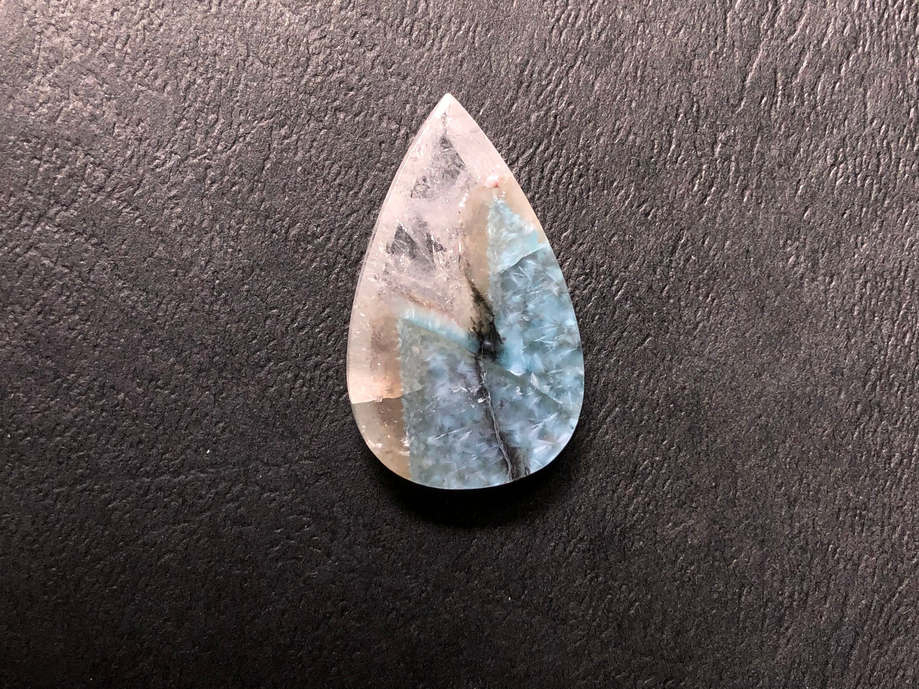 GILALITE Cabochon Gemstone - Medusa Paraiba Quartz with Black Streaks, Teardrop Shape for Jewelry Making (44012) | Perfect for Pendants, Earrings & Handcrafted Designs