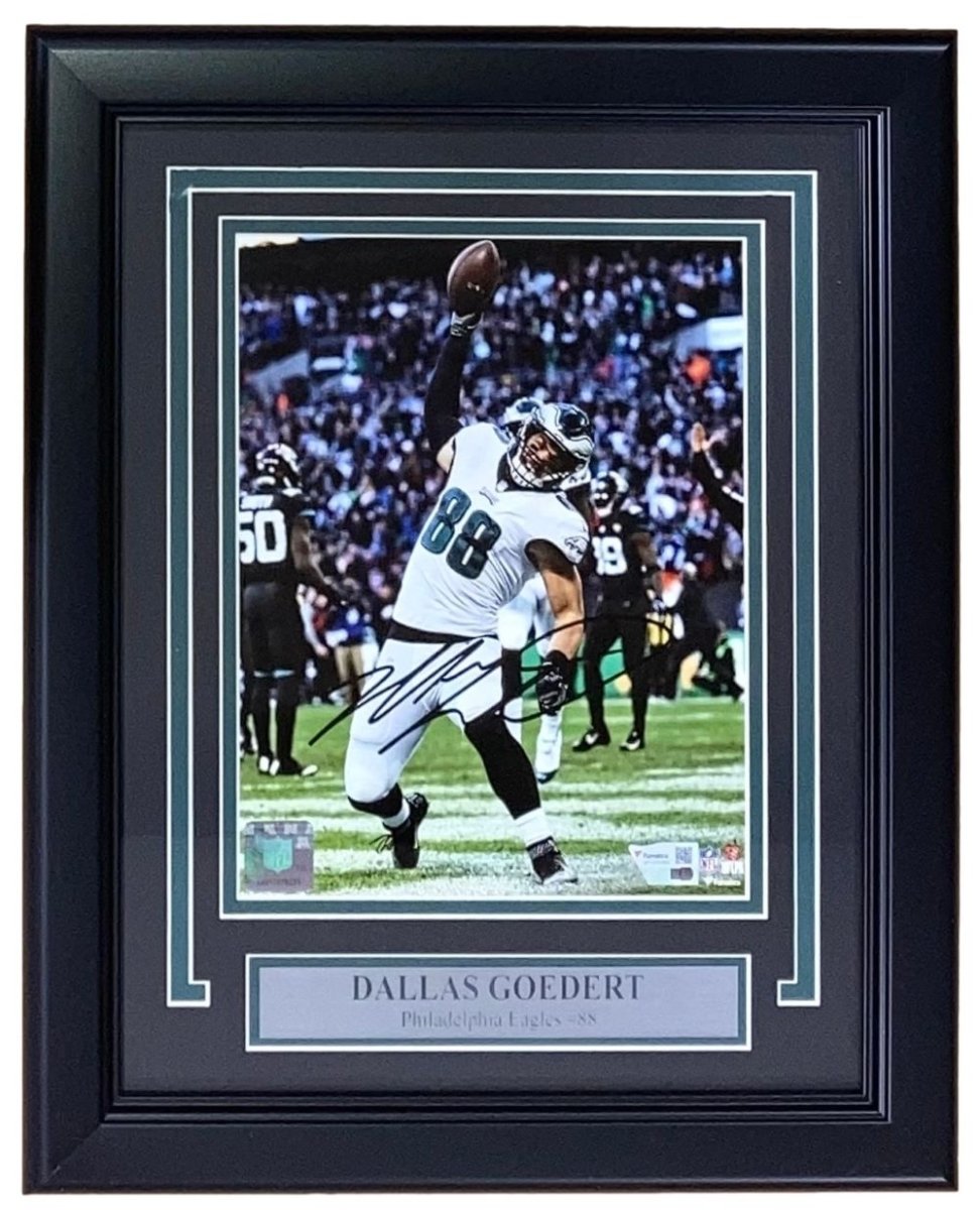 Dallas Goedert Autographed Framed 8x10 Photo - Philadelphia Eagles Official Memorabilia with Spike Celebration - Perfect for Eagles Fans, Man Cave Decor, and Sports Collectors