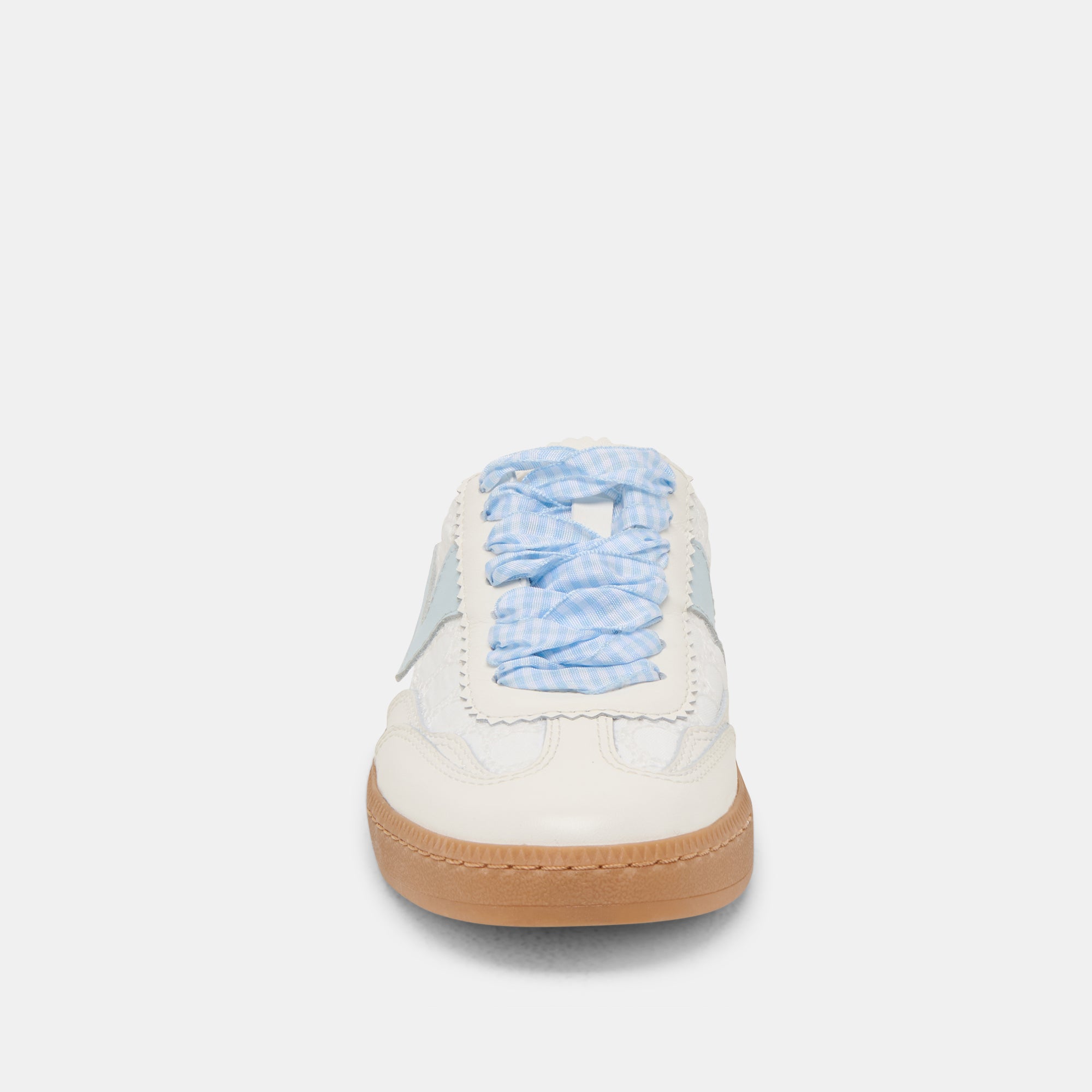 White and Blue Notice Slide Sneakers with Eyelet - Comfortable Casual Shoes for Walking, Running, and Everyday Wear