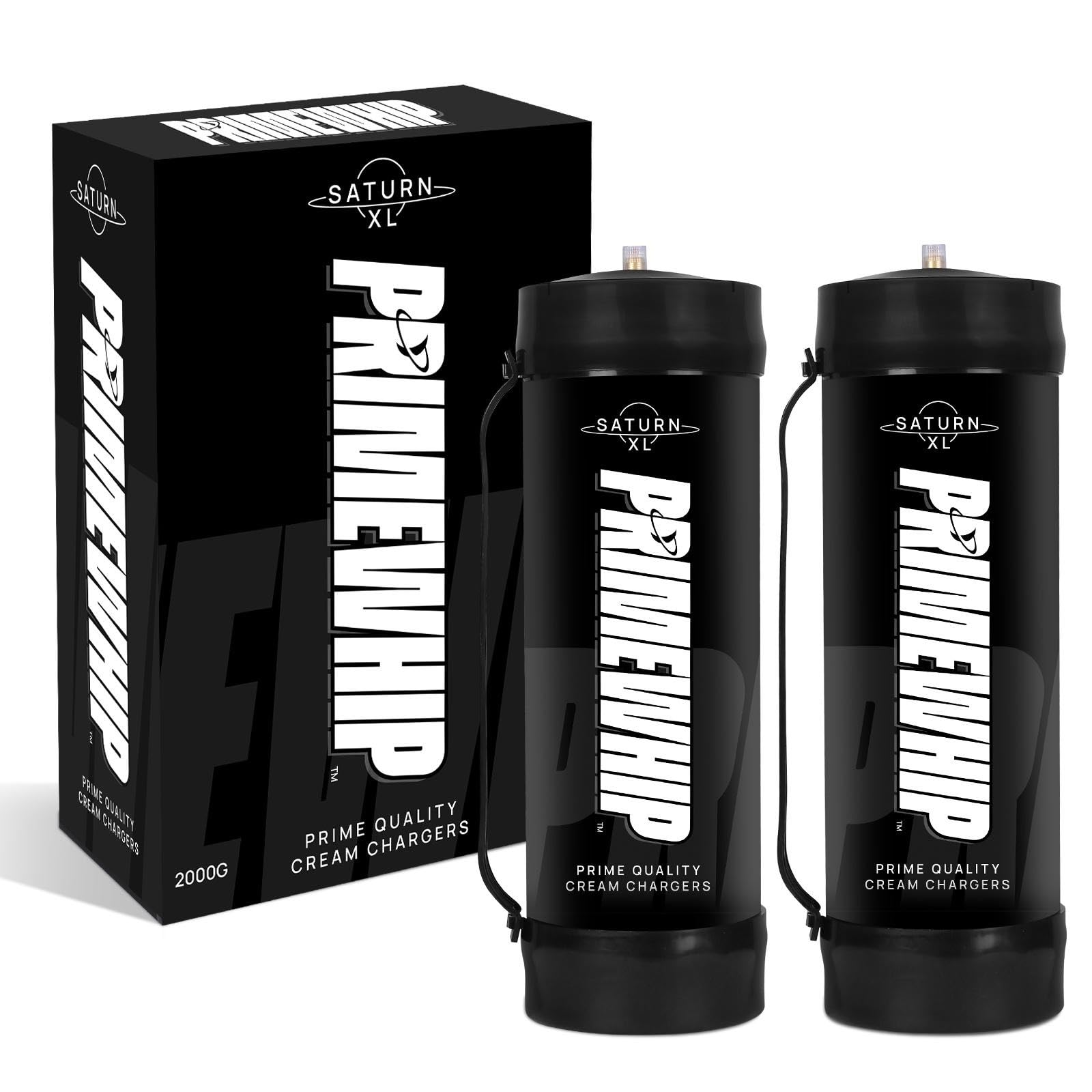 Prime Whip Saturn XL 2000G Ultra Pure Whipped Cream Charger - 99.95% Food Grade Nitrous Oxide Canisters (2 Pack) for Professional Desserts, Coffee Toppings & Cocktail Mixing