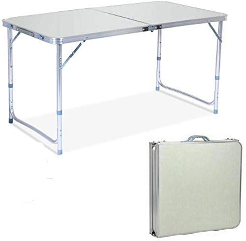 U-Kiss 4ft Aluminum Folding Picnic Table - Adjustable Height, Portable & Lightweight with Carry Handle - Perfect for Indoor/Outdoor, Camping, BBQ, Beach & Tailgating Parties