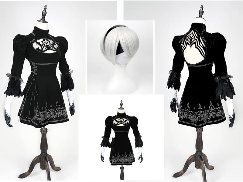 ZNZXYCOS Adult Anime No.2 Type B Cosplay Costume - Black Tight Dress & White Wig Set for Women | Halloween, Cosplay Events & Anime Conventions