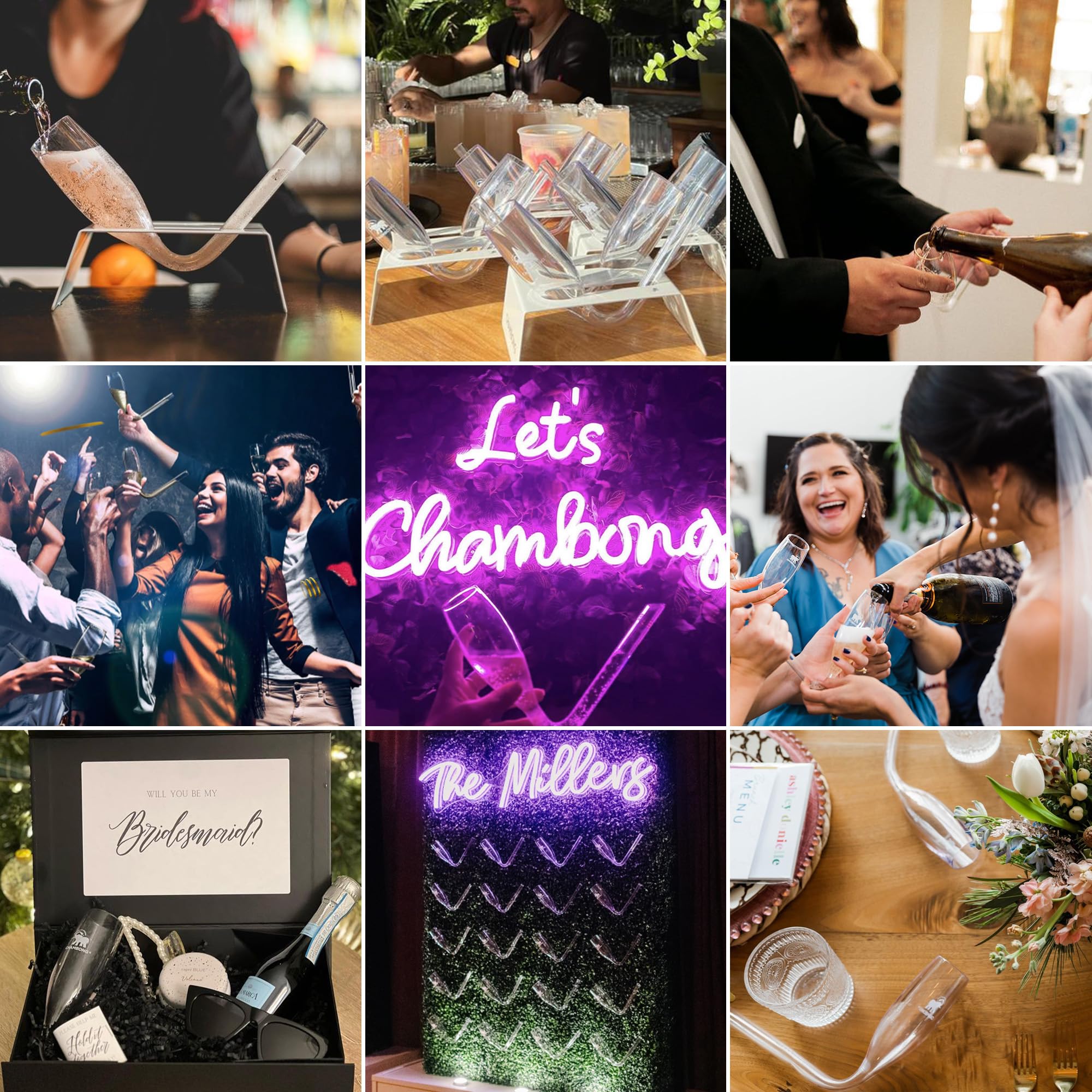 Chambong - Elegant Champagne Flutes for Weddings & Bachelorette Parties - 50pc Bridesmaid Proposal Gift Set - Perfect for Celebrations, Showers & Special Events